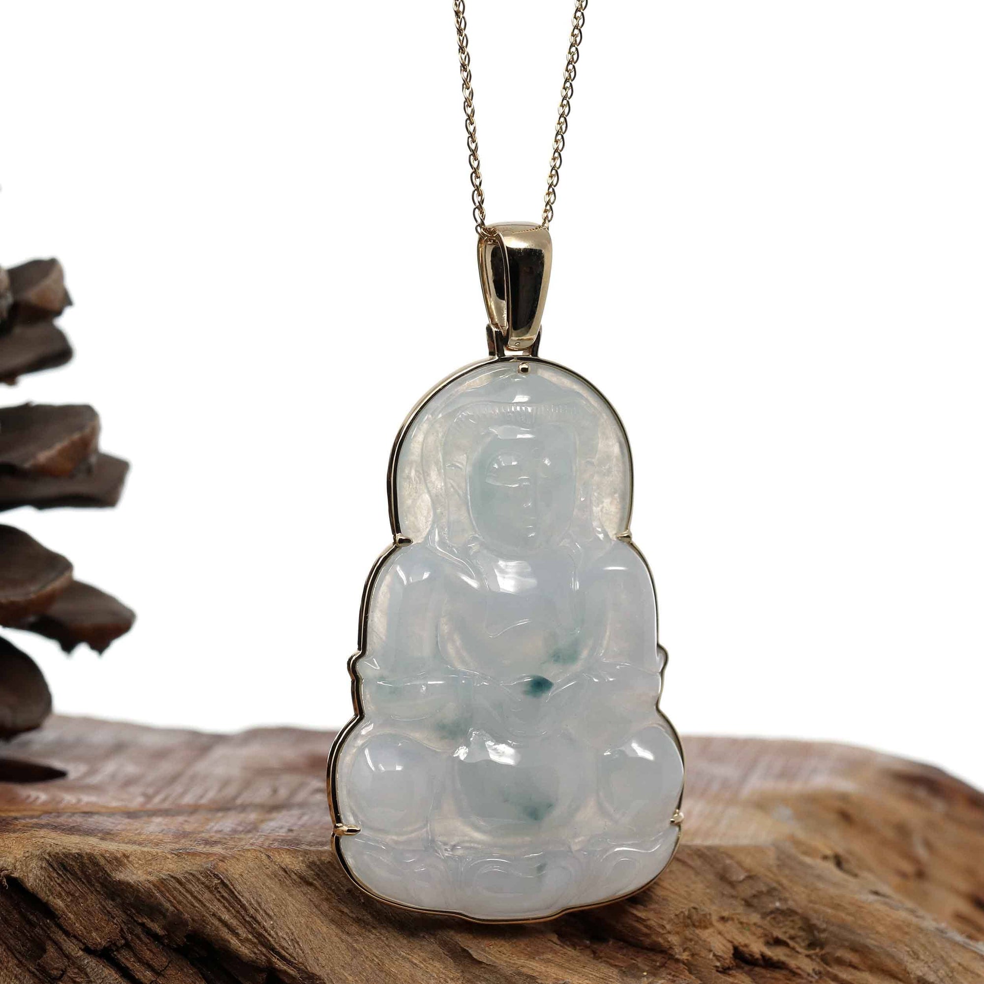 Baikalla Jewelry Jade Guanyin Pendant Necklace Copy of Baikalla 14k &quot;Goddess of Compassion&quot; Genuine Burmese Jadeite Jade Guanyin Necklace With Good Luck Design