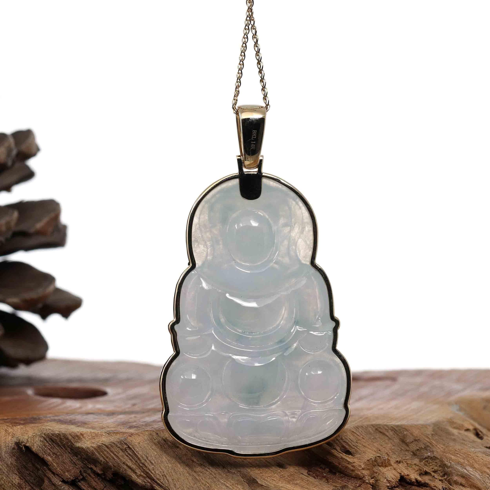 Baikalla Jewelry Jade Guanyin Pendant Necklace Copy of Baikalla 14k &quot;Goddess of Compassion&quot; Genuine Burmese Jadeite Jade Guanyin Necklace With Good Luck Design