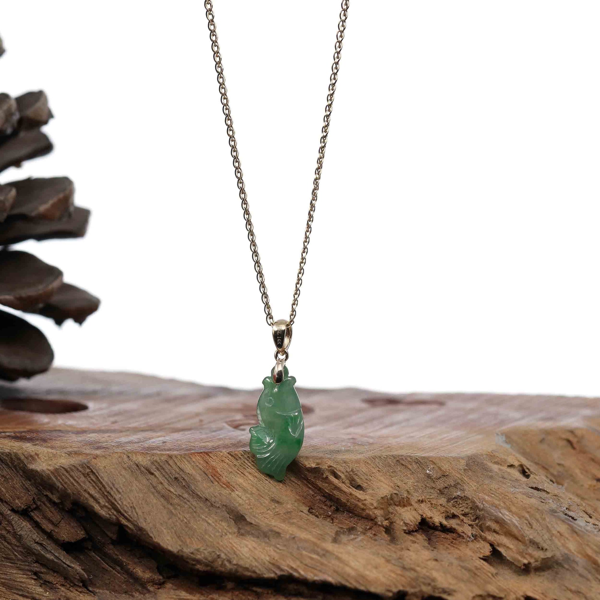 Baikalla Jewelry Jade Pendant Necklace Copy of Copy of Baikalla "Prosperity Every Year (年年有鱼)" Lucky Fish Carving Pendant Necklace Natural Green Jadeite Jade