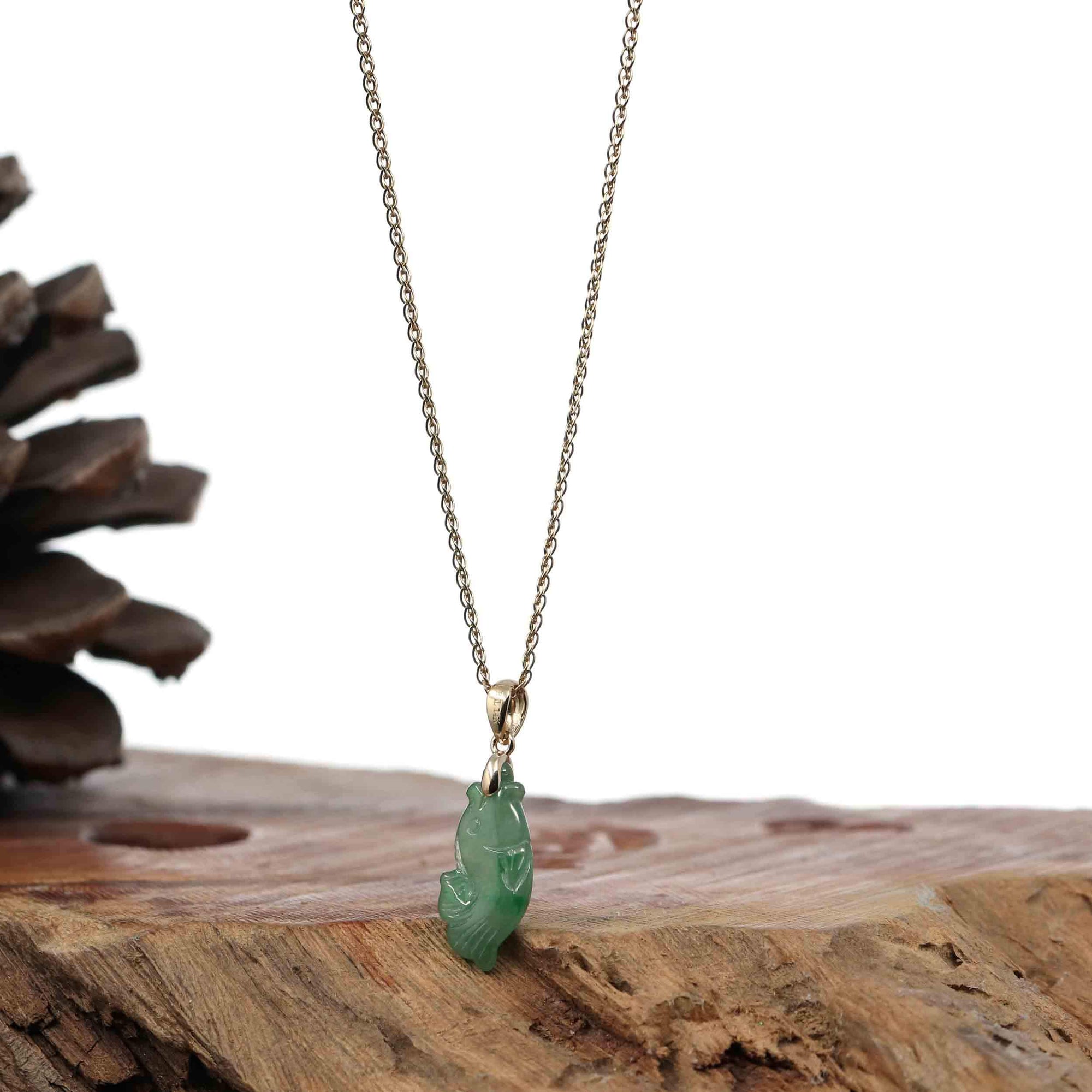 Baikalla Jewelry Jade Pendant Necklace Copy of Copy of Baikalla "Prosperity Every Year (年年有鱼)" Lucky Fish Carving Pendant Necklace Natural Green Jadeite Jade