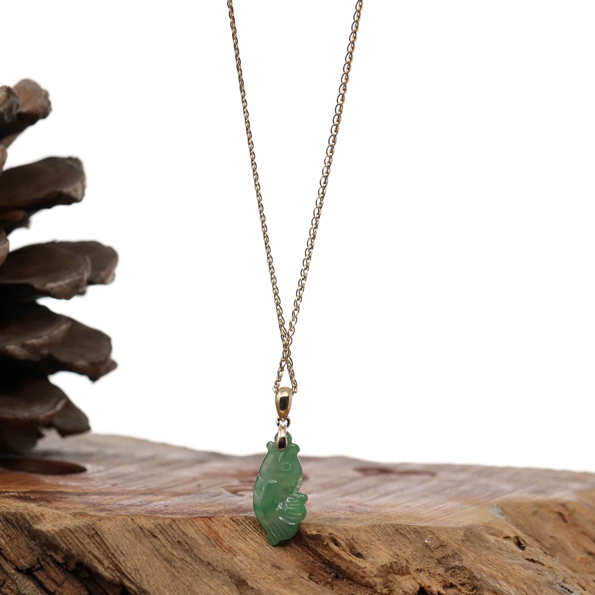 Baikalla Jewelry Jade Pendant Necklace Copy of Copy of Baikalla &quot;Prosperity Every Year (年年有鱼)&quot; Lucky Fish Carving Pendant Necklace Natural Green Jadeite Jade