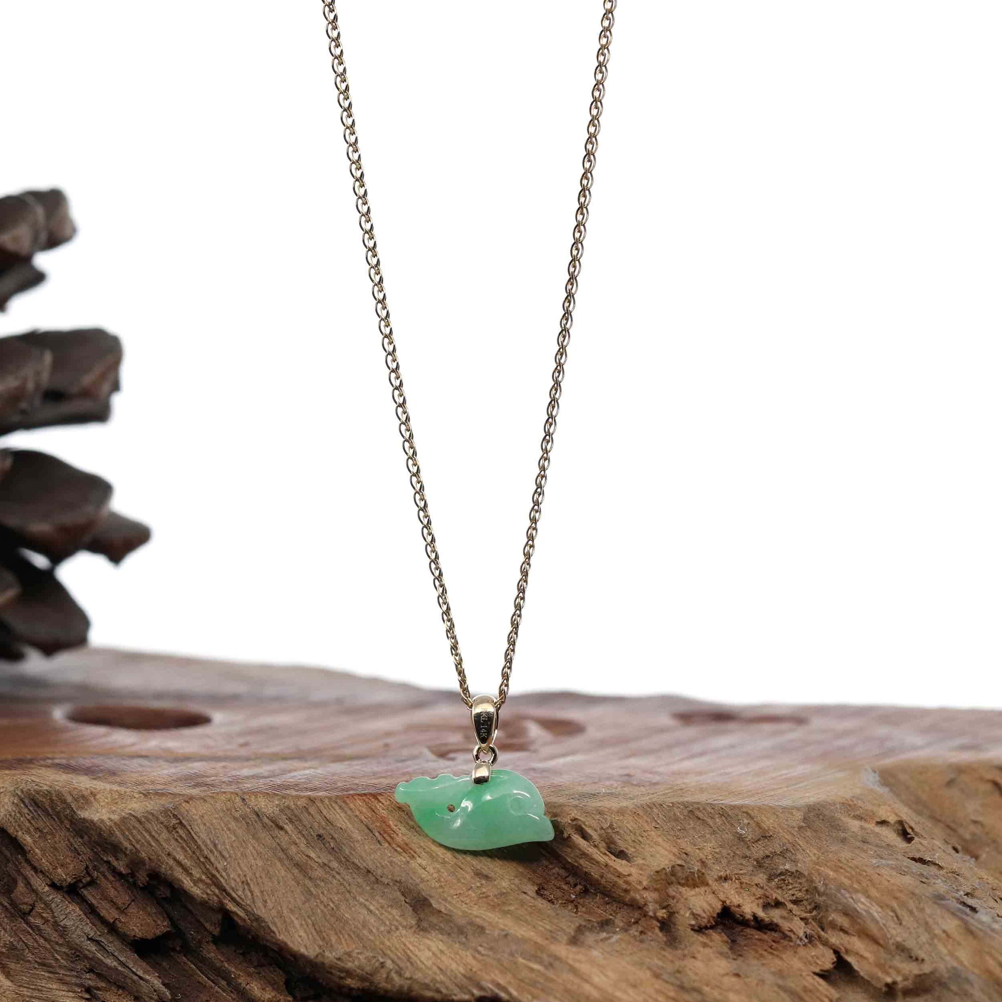 Baikalla Jewelry Jade Pendant Necklace Baikalla &quot; Dolphin &quot; Carving Pendant Necklace Natural Ice Green Jadeite Jade