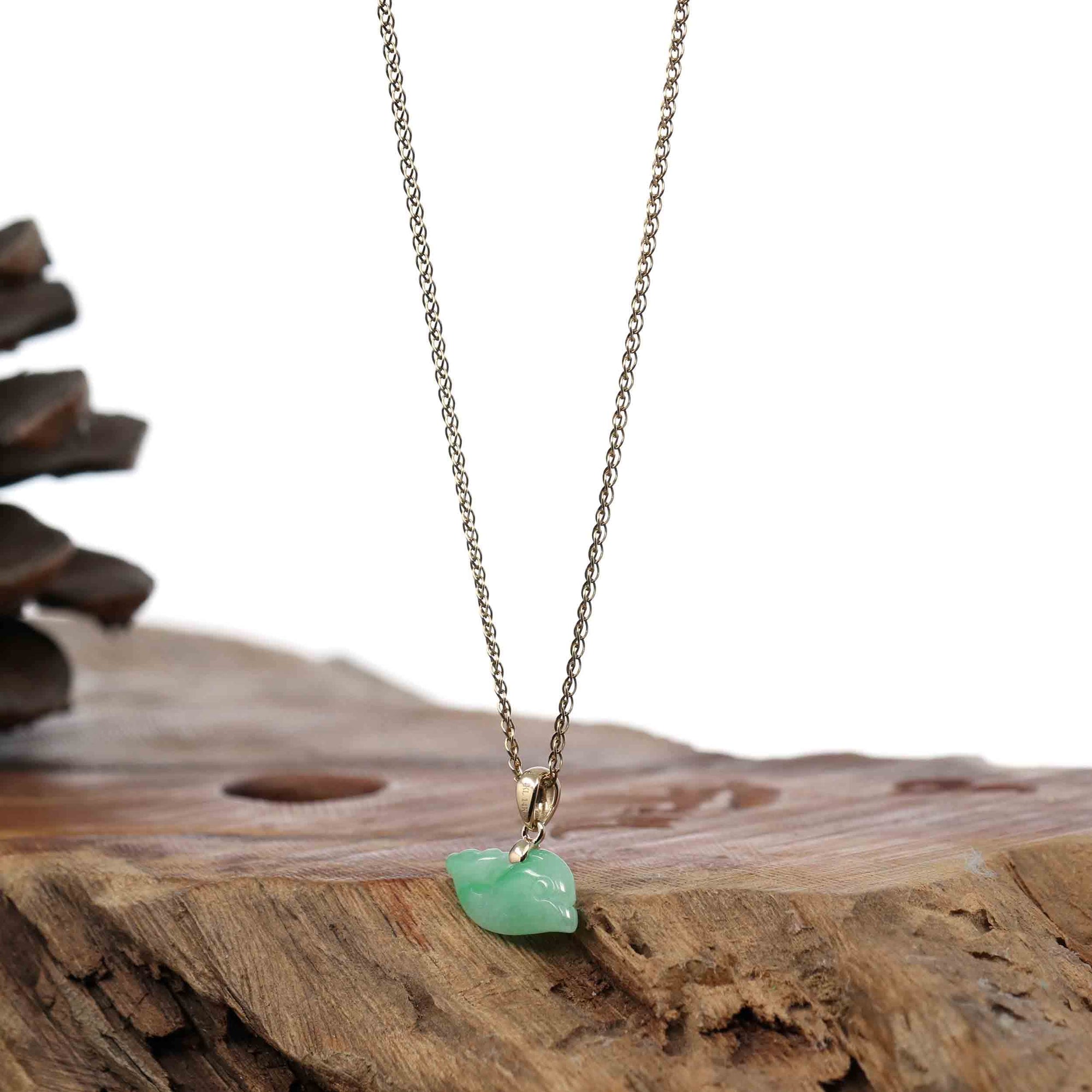 Baikalla Jewelry Jade Pendant Necklace Baikalla &quot; Dolphin &quot; Carving Pendant Necklace Natural Ice Green Jadeite Jade