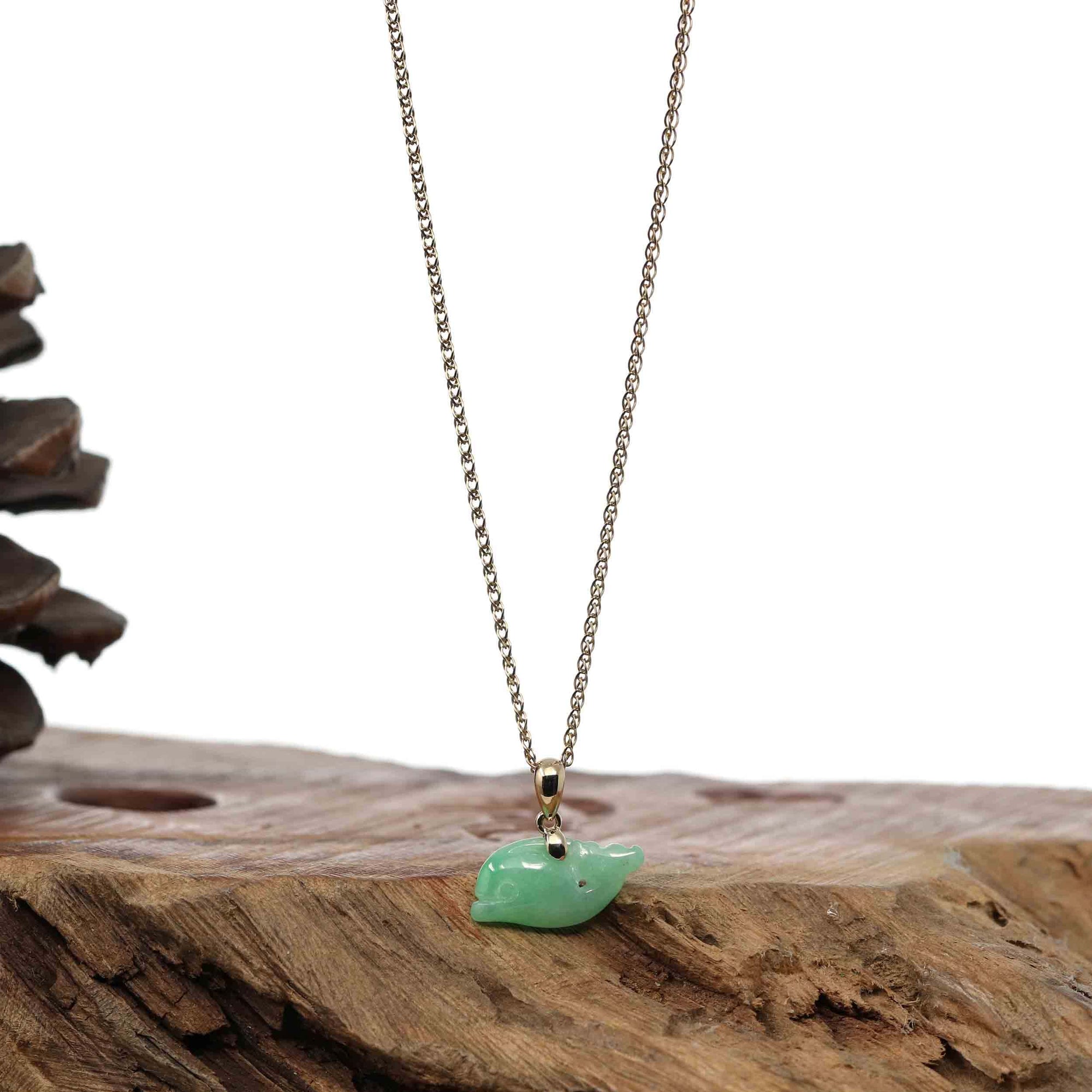 Baikalla Jewelry Jade Pendant Necklace Baikalla &quot; Dolphin &quot; Carving Pendant Necklace Natural Ice Green Jadeite Jade