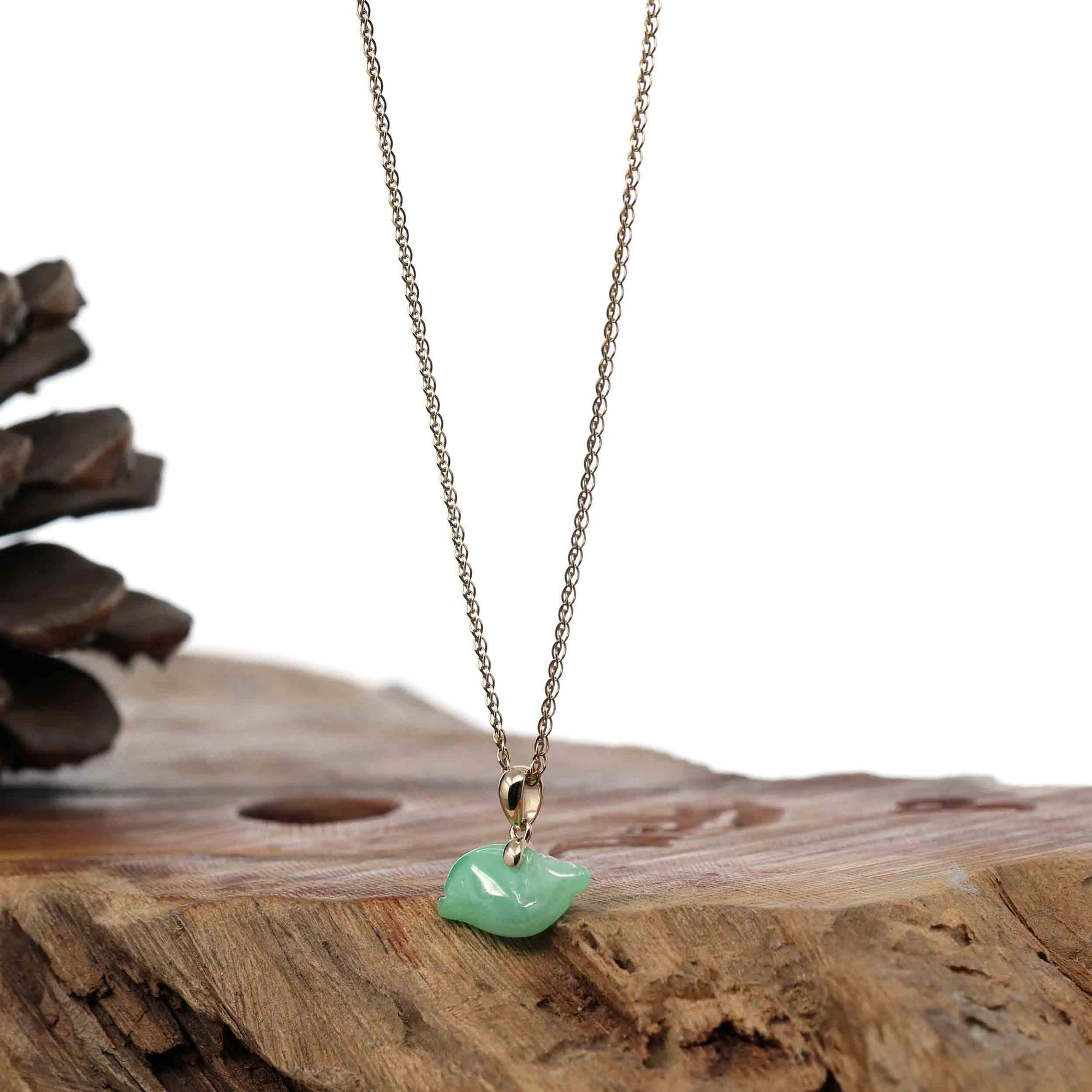 Baikalla Jewelry Jade Pendant Necklace Baikalla &quot; Dolphin &quot; Carving Pendant Necklace Natural Ice Green Jadeite Jade