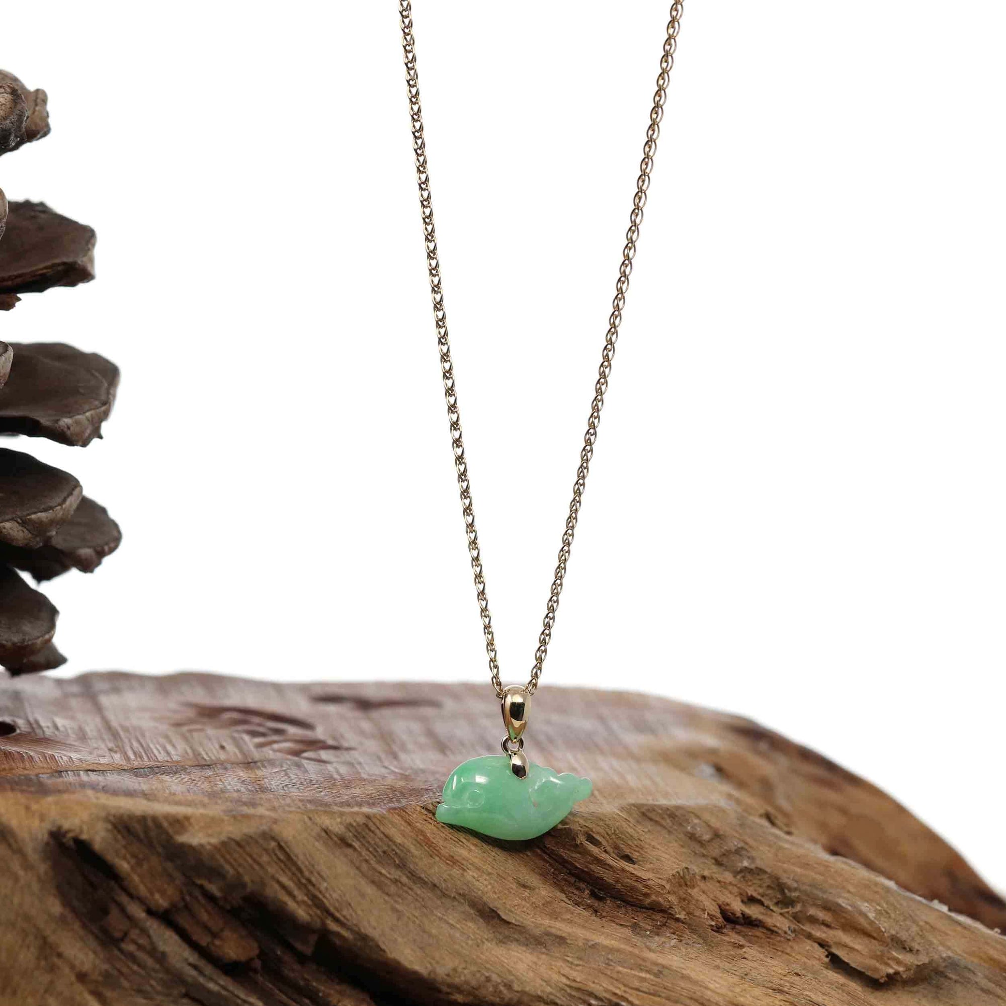 Baikalla Jewelry Jade Pendant Necklace Baikalla &quot; Dolphin &quot; Carving Pendant Necklace Natural Ice Green Jadeite Jade