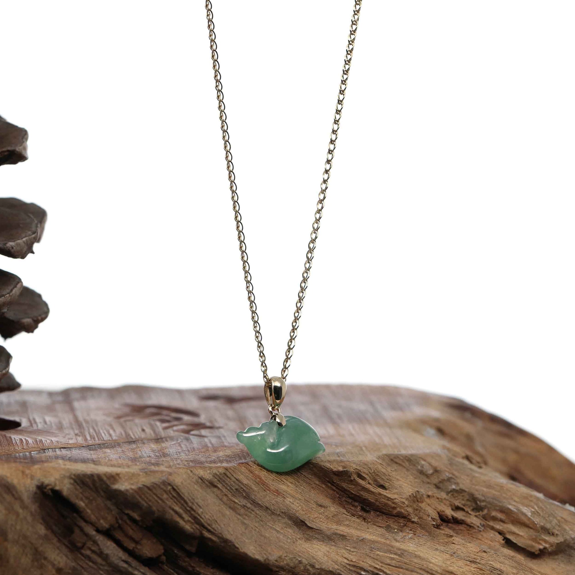 Baikalla Jewelry Jade Pendant Necklace Copy of Baikalla &quot; Dolphin &quot; Carving Pendant Necklace Natural Ice Green Jadeite Jade