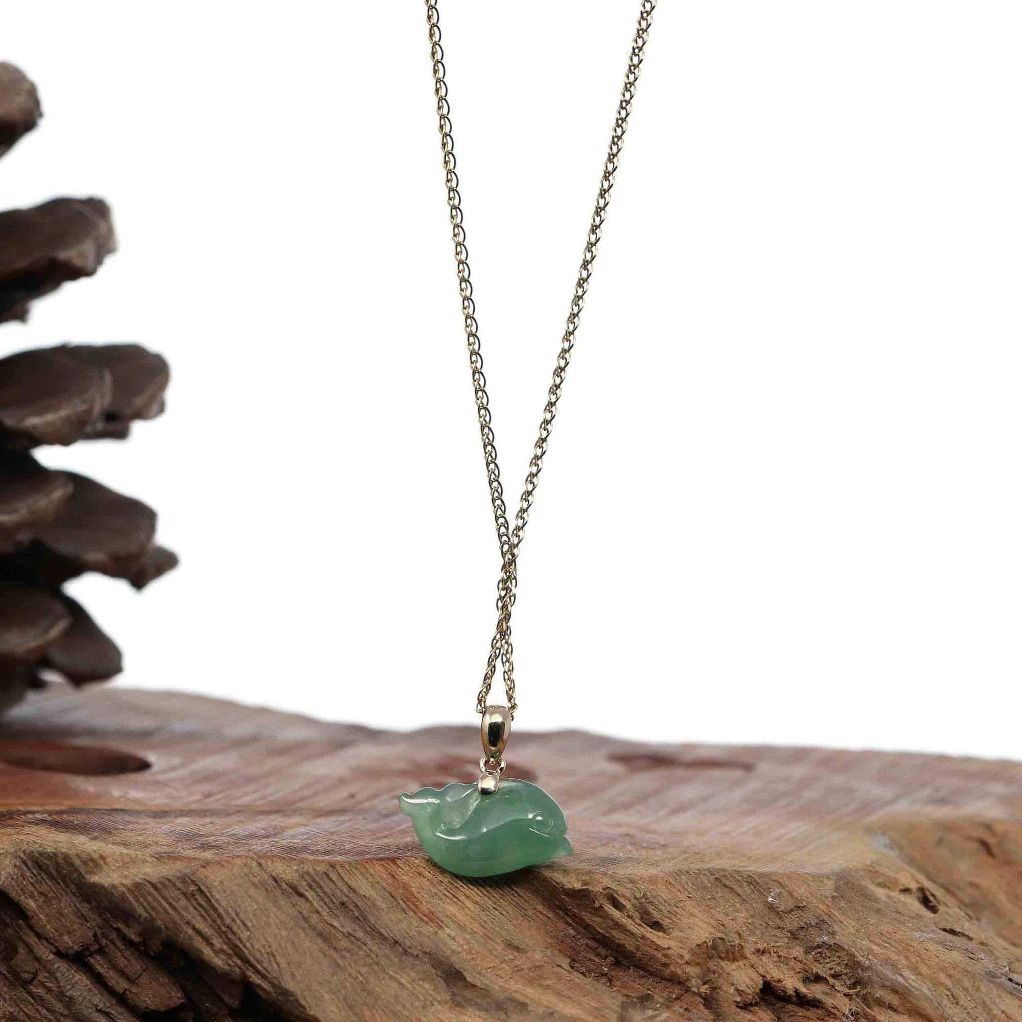 Baikalla Jewelry Jade Pendant Necklace Copy of Baikalla &quot; Dolphin &quot; Carving Pendant Necklace Natural Ice Green Jadeite Jade