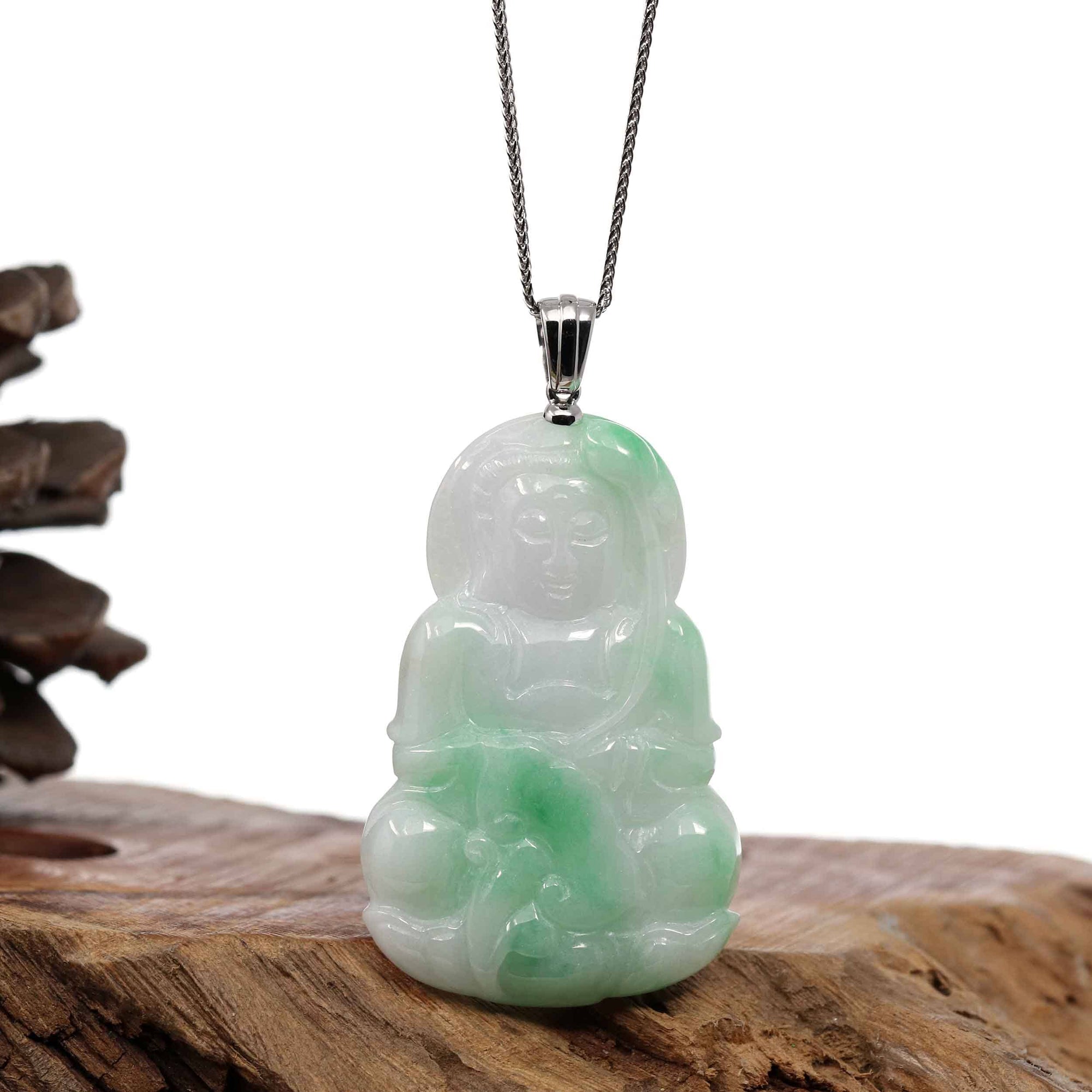 Baikalla Jewelry Jade Guanyin Pendant Necklace Pendant Only Copy of Baikalla 14k "Goddess of Compassion" Genuine Burmese Jadeite Jade Guanyin Necklace