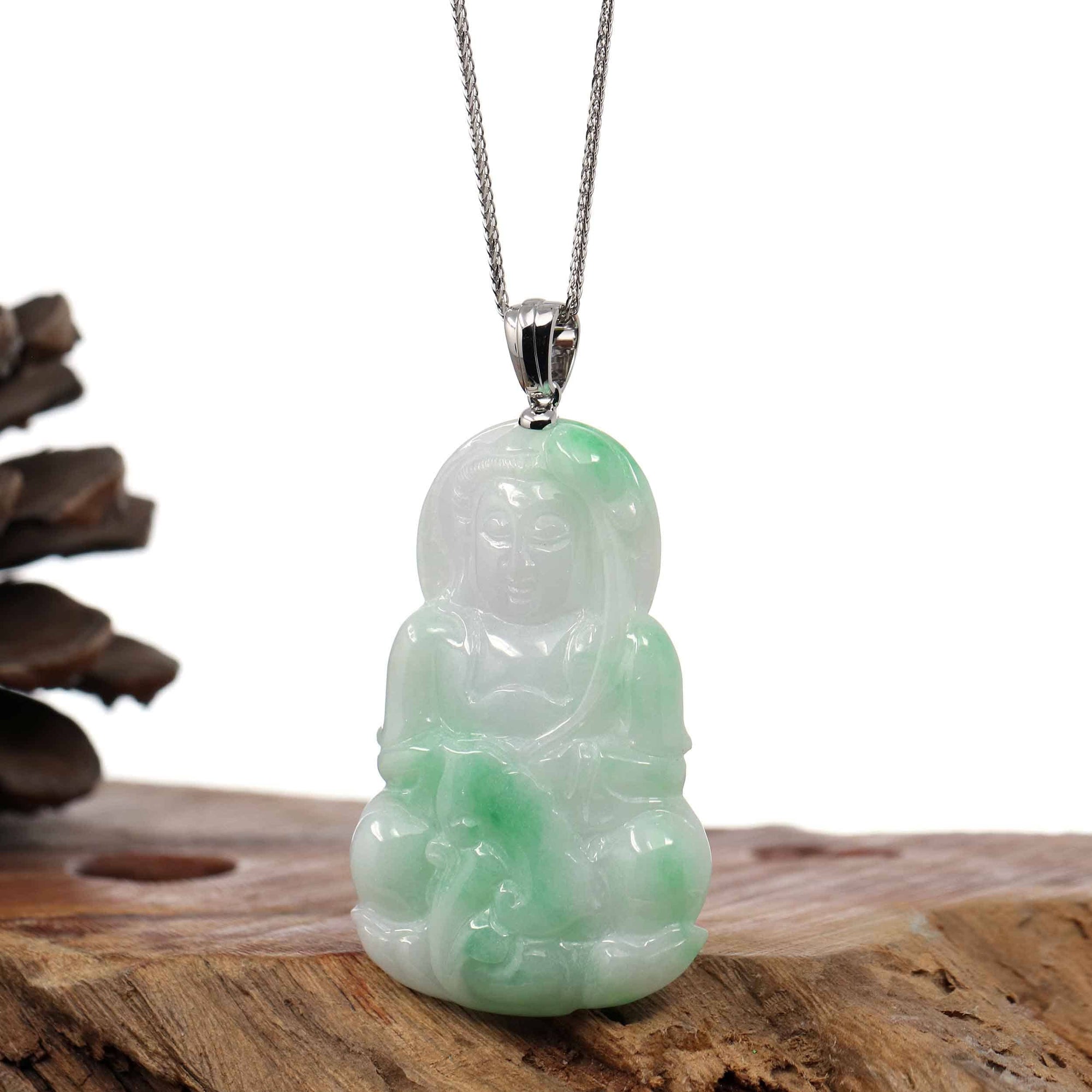 Baikalla Jewelry Jade Guanyin Pendant Necklace Pendant Only Copy of Baikalla 14k "Goddess of Compassion" Genuine Burmese Jadeite Jade Guanyin Necklace