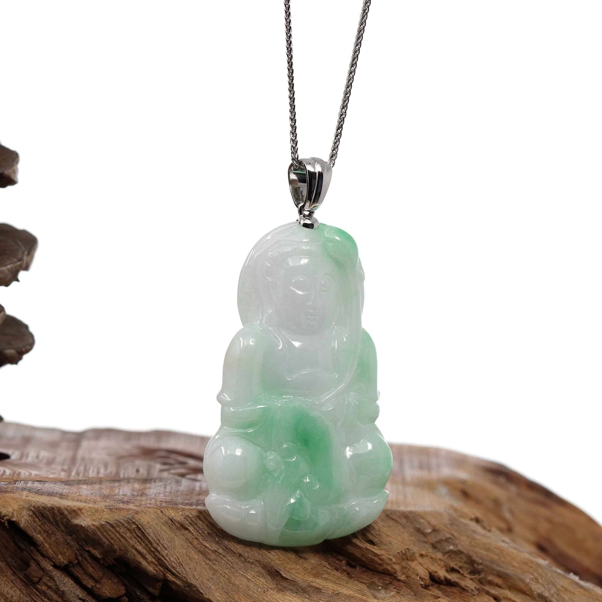 Baikalla Jewelry Jade Guanyin Pendant Necklace Pendant Only Copy of Baikalla 14k "Goddess of Compassion" Genuine Burmese Jadeite Jade Guanyin Necklace