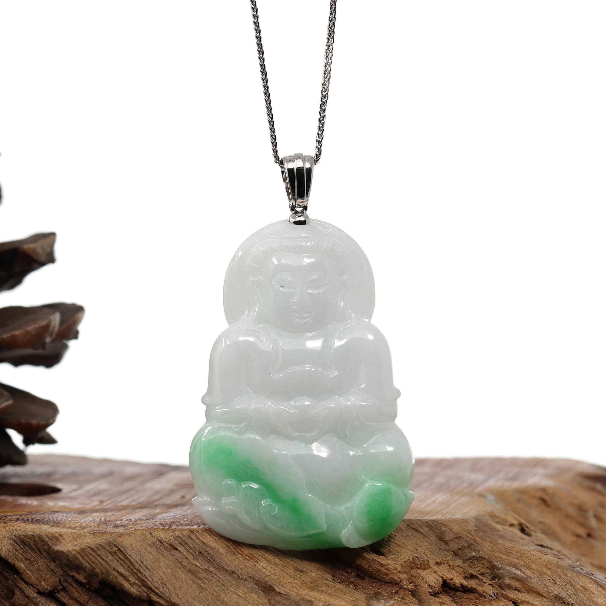 Baikalla Jewelry Jade Guanyin Pendant Necklace Copy of Copy of Baikalla 14k "Goddess of Compassion" Genuine Burmese Jadeite Jade Guanyin Necklace