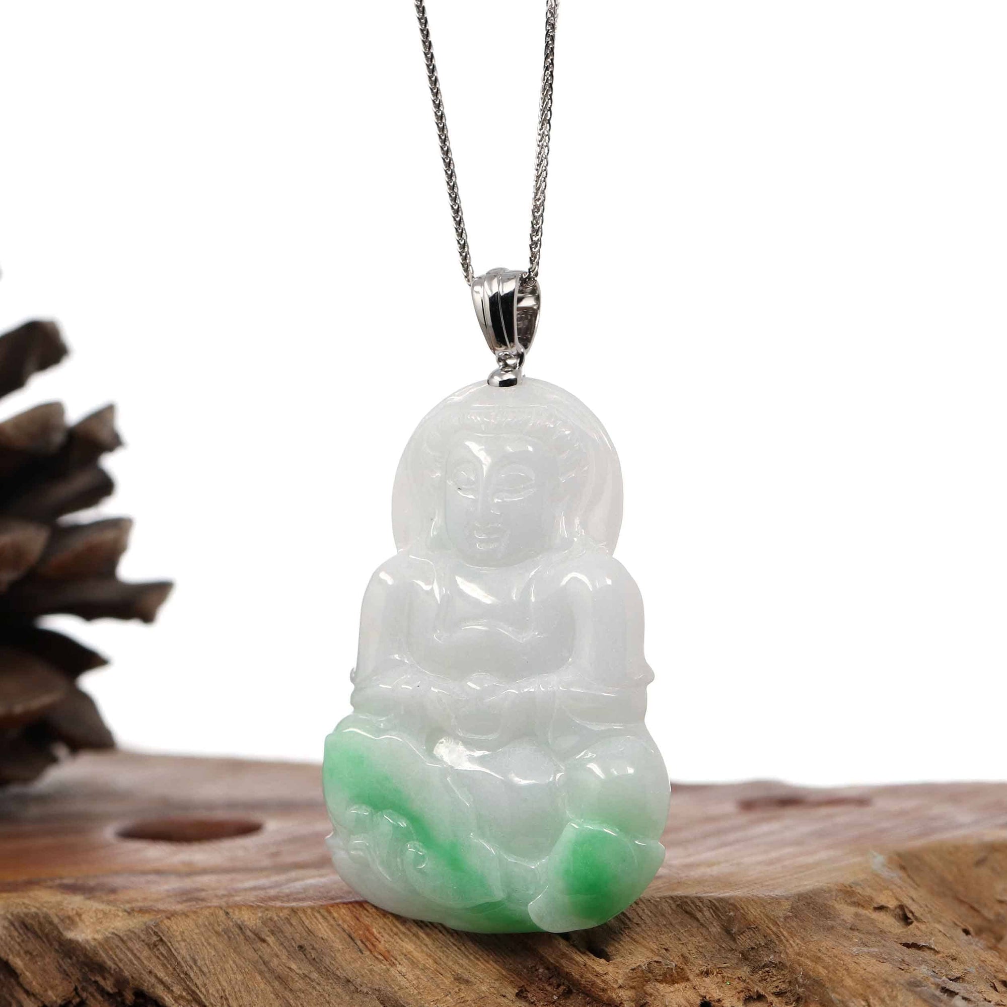 Baikalla Jewelry Jade Guanyin Pendant Necklace Copy of Copy of Baikalla 14k "Goddess of Compassion" Genuine Burmese Jadeite Jade Guanyin Necklace