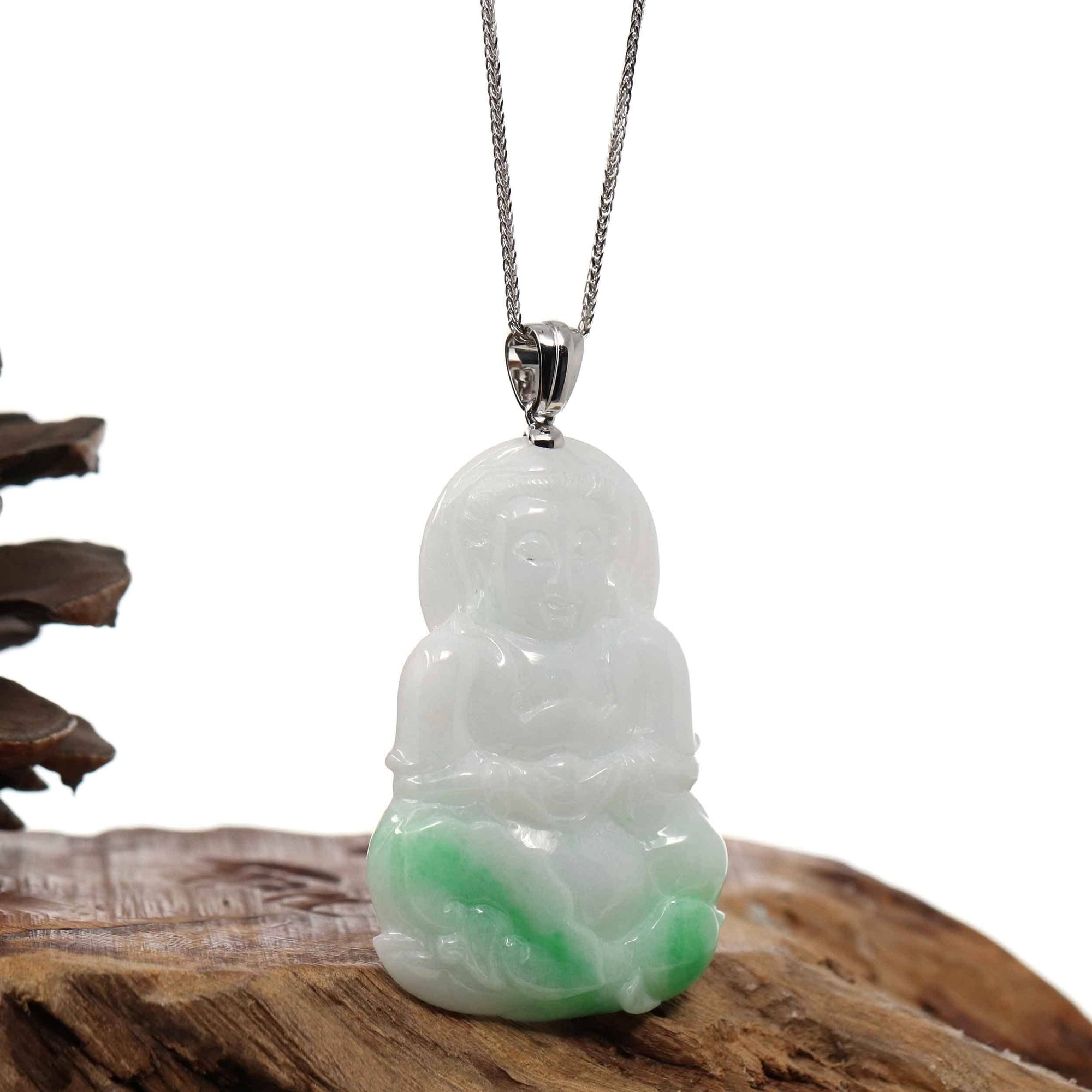 Baikalla Jewelry Jade Guanyin Pendant Necklace Copy of Copy of Baikalla 14k "Goddess of Compassion" Genuine Burmese Jadeite Jade Guanyin Necklace