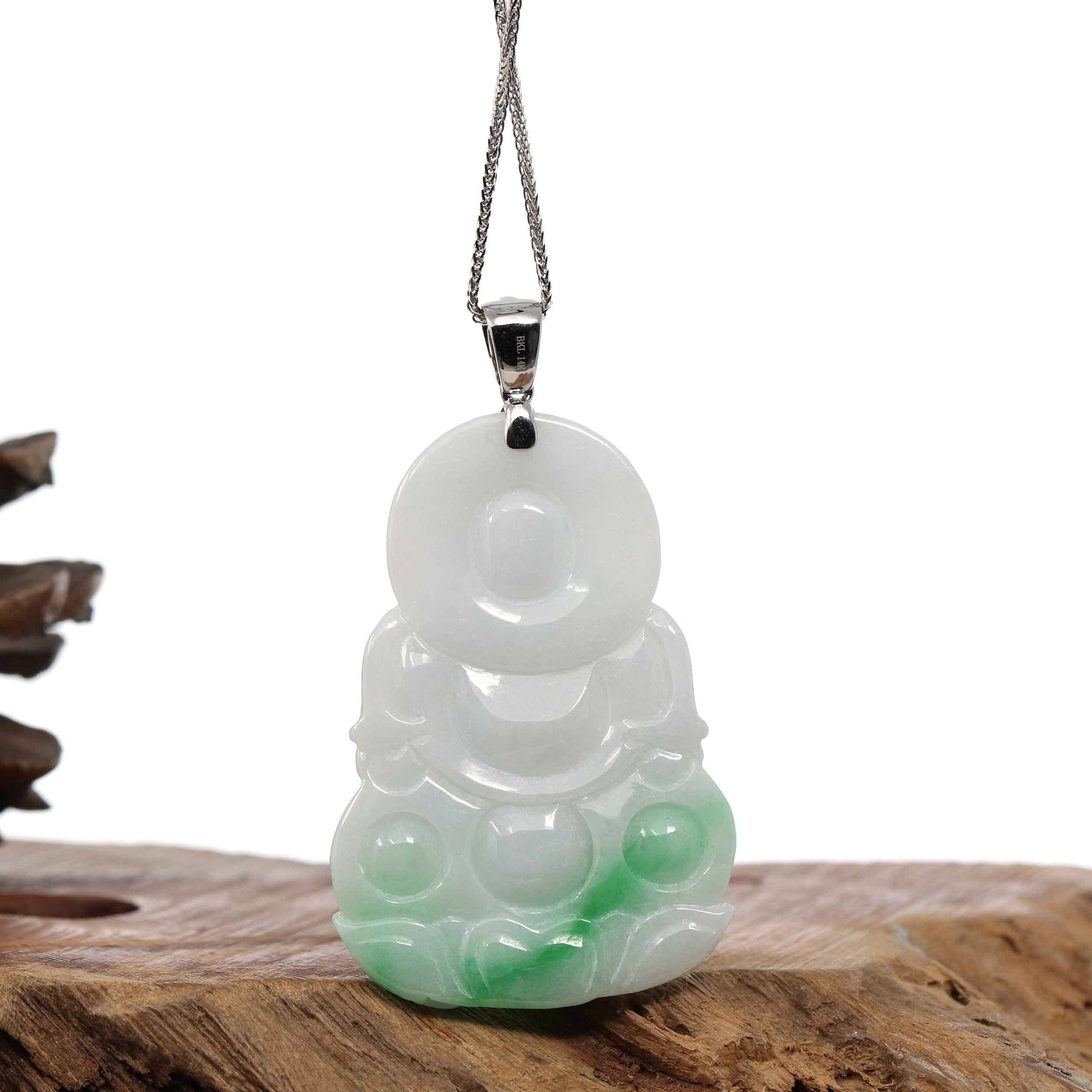 Baikalla Jewelry Jade Guanyin Pendant Necklace Copy of Copy of Baikalla 14k "Goddess of Compassion" Genuine Burmese Jadeite Jade Guanyin Necklace