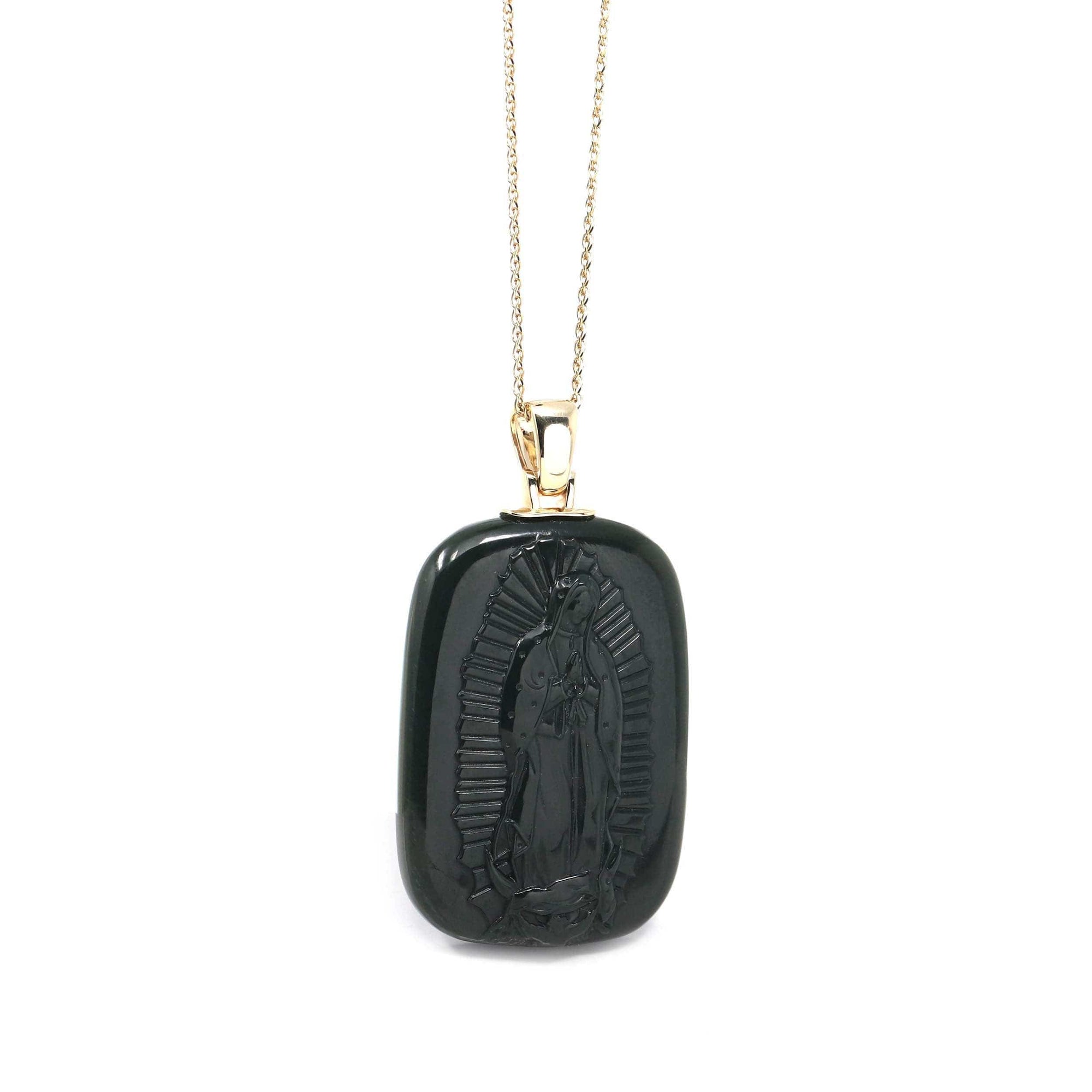 Baikalla Jewelry Gold Jade Pendant Copy of Copy of Baikalla™ 14K Yellow Gold Genuine Nephrite Black Jade Mother Mary Pendant Necklace