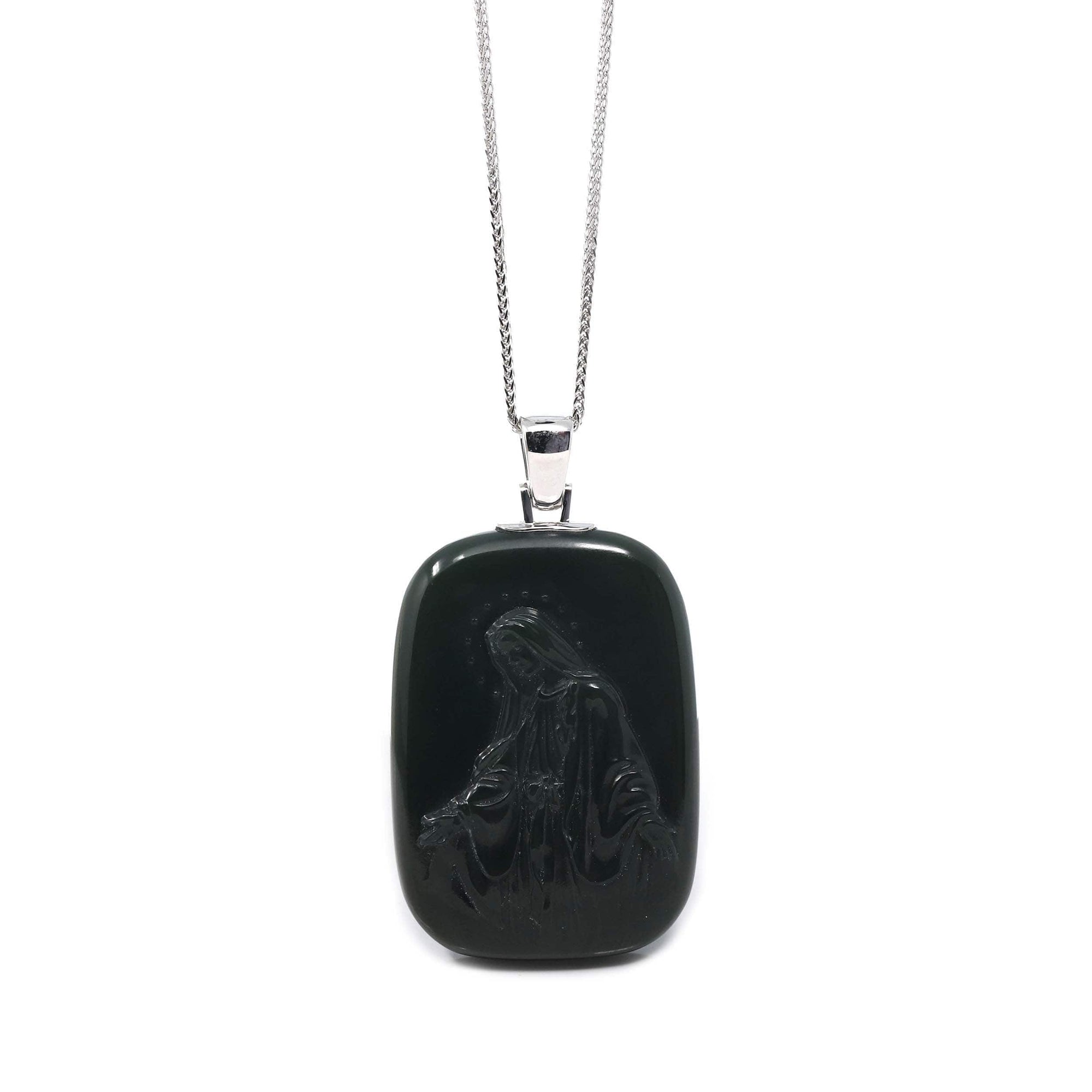 Baikalla Jewelry Gold Jade Pendant Copy of Baikalla™ 14K Yellow Gold Genuine Nephrite Black Jade Jesus Pendant Necklace