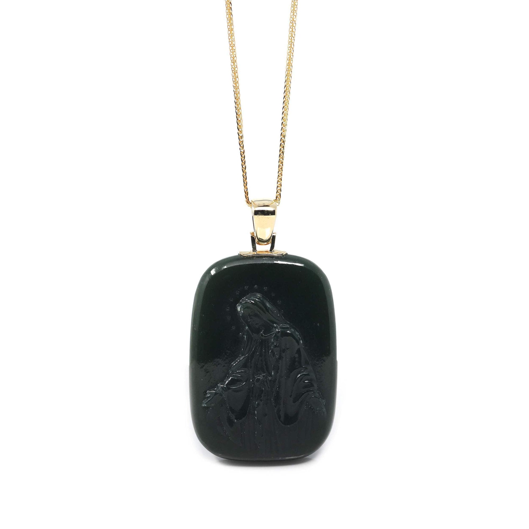 Baikalla Jewelry Gold Jade Pendant Copy of Baikalla™ 14K Yellow Gold Genuine Nephrite Black Jade Jesus Pendant Necklace