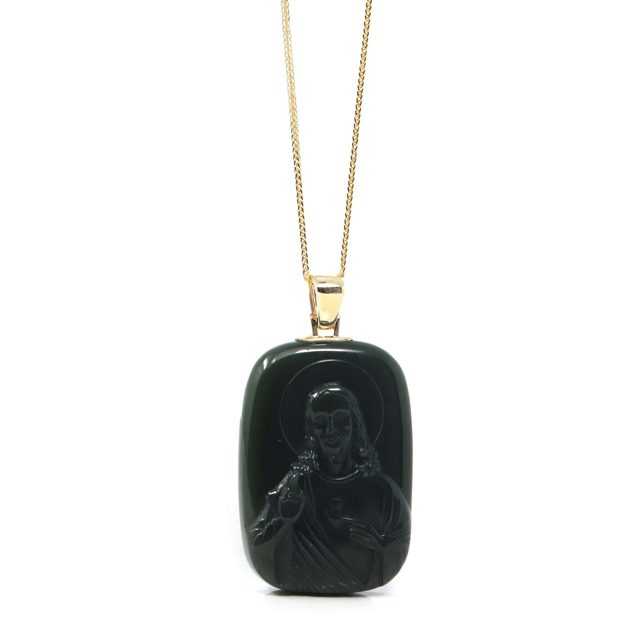 Baikalla Jewelry Gold Jade Pendant Copy of Baikalla™ 14K Yellow Gold Genuine Nephrite Black Jade " Da Hei Tian " Pendant Necklace