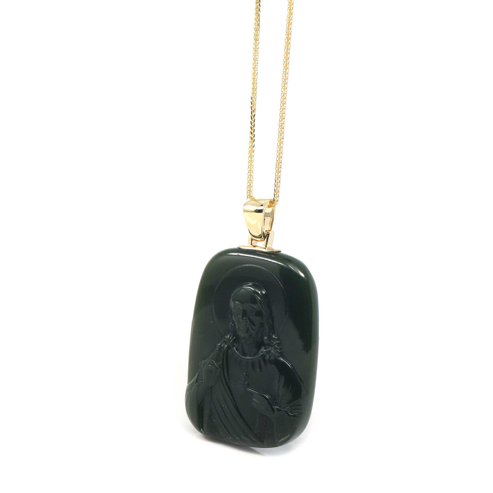 Baikalla Jewelry Gold Jade Pendant Baikalla™ 14K Yellow Gold Genuine Nephrite Black Jade &quot; Da Hei Tian &quot; Pendant Necklace