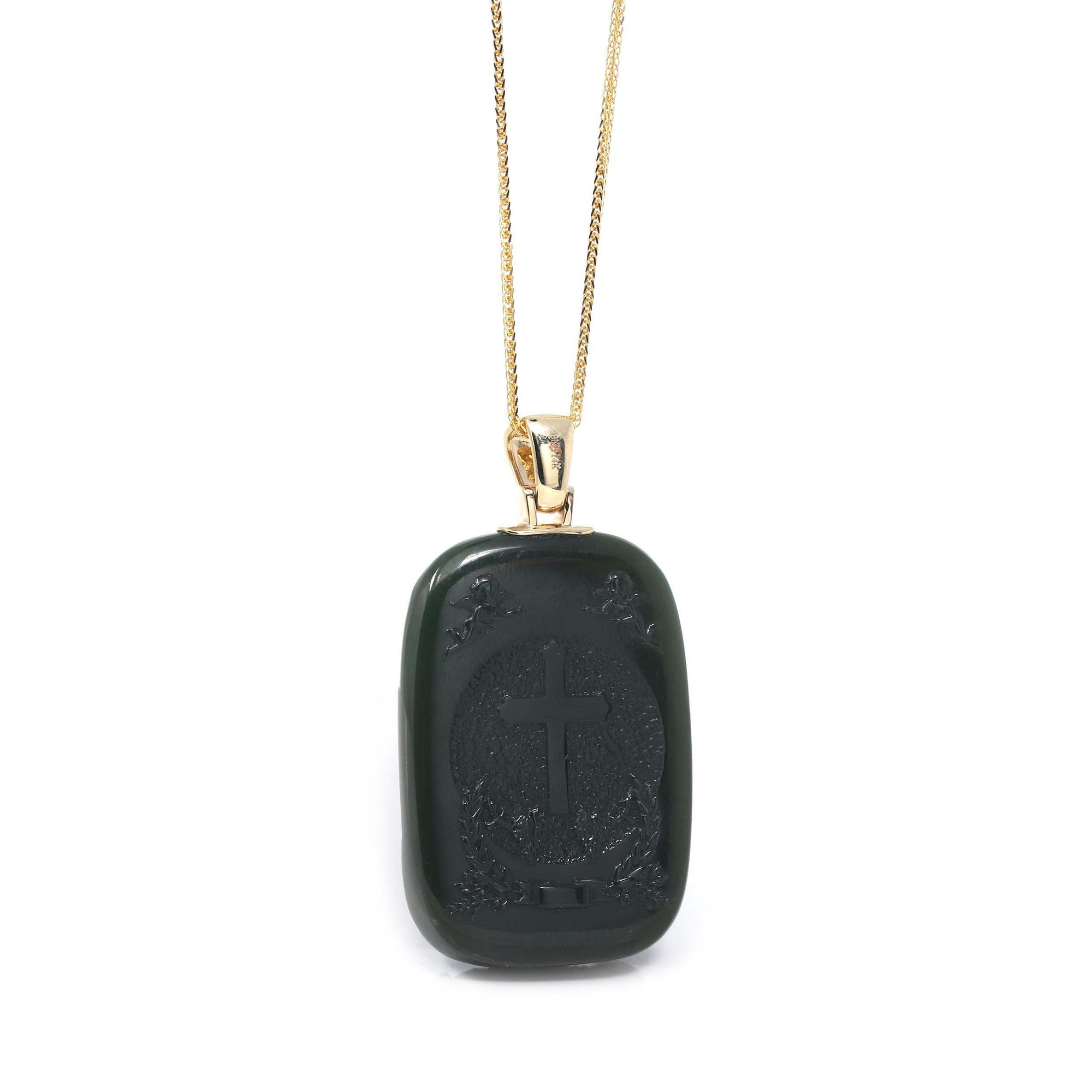 Baikalla Jewelry Gold Jade Pendant Baikalla™ 14K Yellow Gold Genuine Nephrite Black Jade Jesus Pendant Necklace