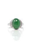 Baikalla Jewelry Jadeite Engagement Ring 18k White Gold Natural Imperial Green Jadeite Jade Engagement Ring With Diamonds