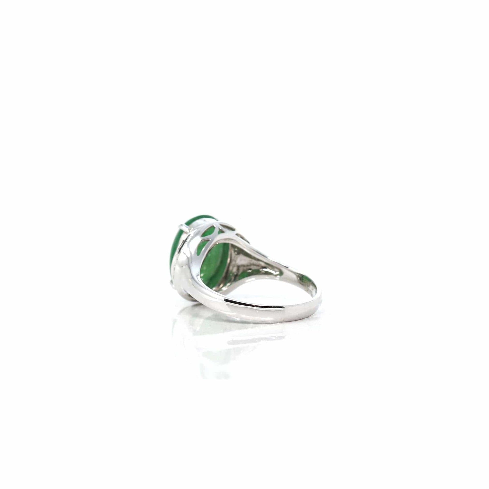 Baikalla Jewelry Jadeite Engagement Ring Copy of 18k White Gold Natural Imperial Green Jadeite Jade Engagement Ring With Diamonds