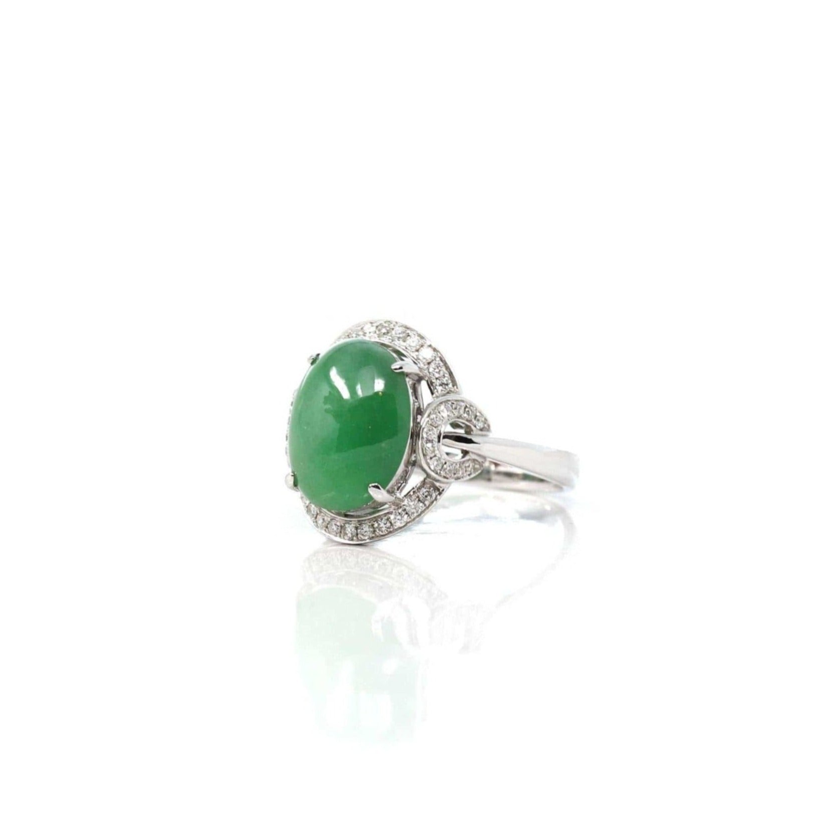 Baikalla Jewelry Jadeite Engagement Ring Copy of Copy of 18k White Gold Natural Imperial Green Jadeite Jade Engagement Ring With Diamonds