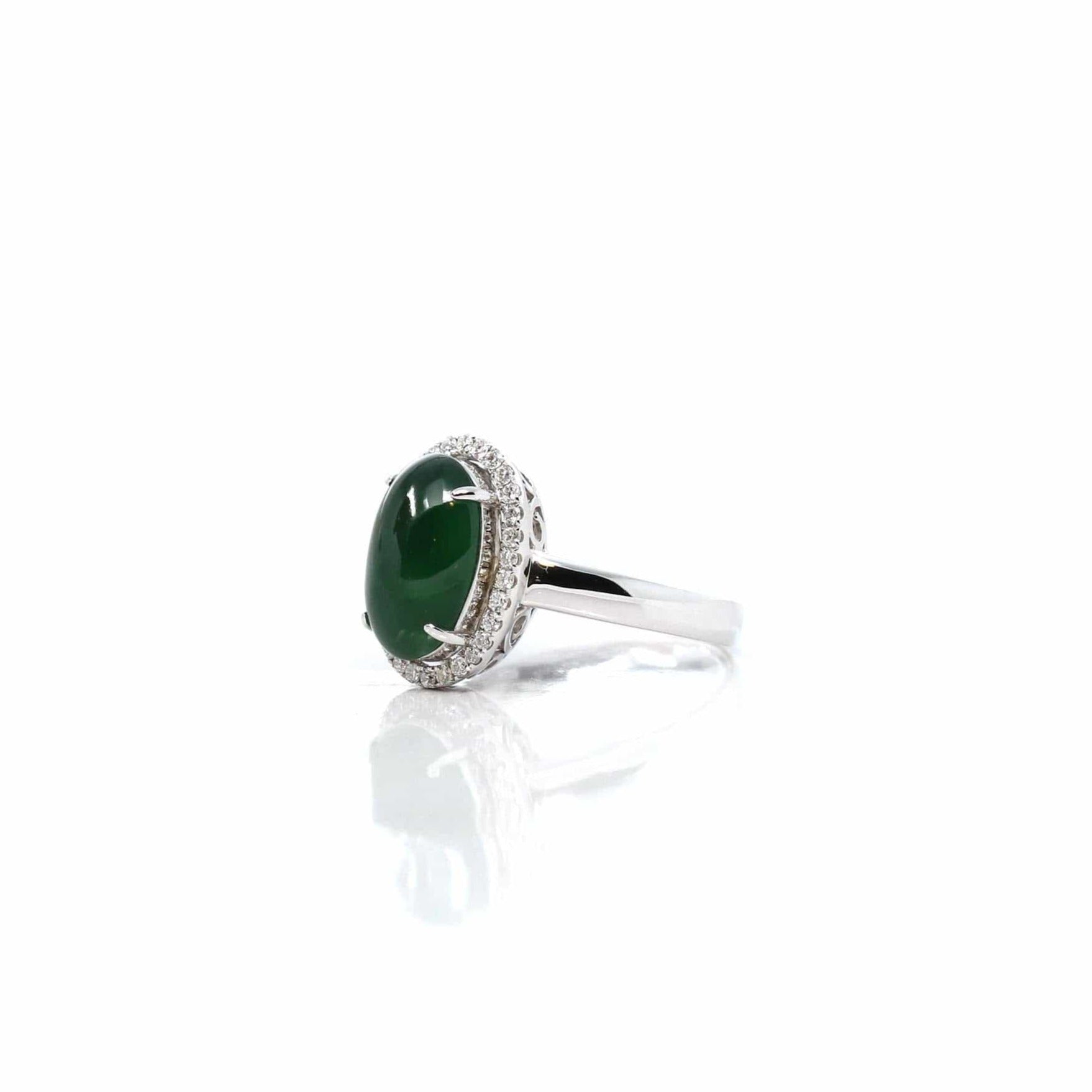 Baikalla Jewelry Jadeite Engagement Ring Copy of Copy of Copy of 18k White Gold Natural Imperial Green Jadeite Jade Engagement Ring With Diamonds