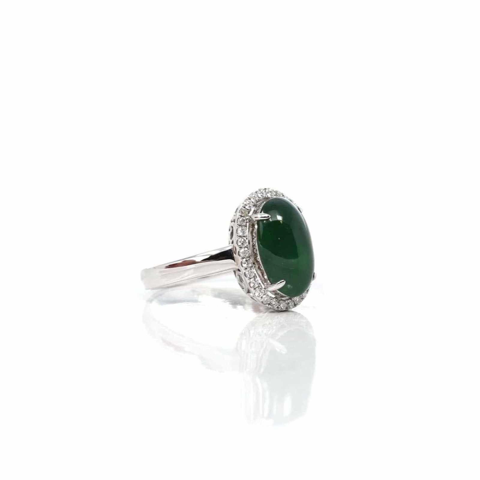 Baikalla Jewelry Jadeite Engagement Ring Copy of Copy of Copy of 18k White Gold Natural Imperial Green Jadeite Jade Engagement Ring With Diamonds