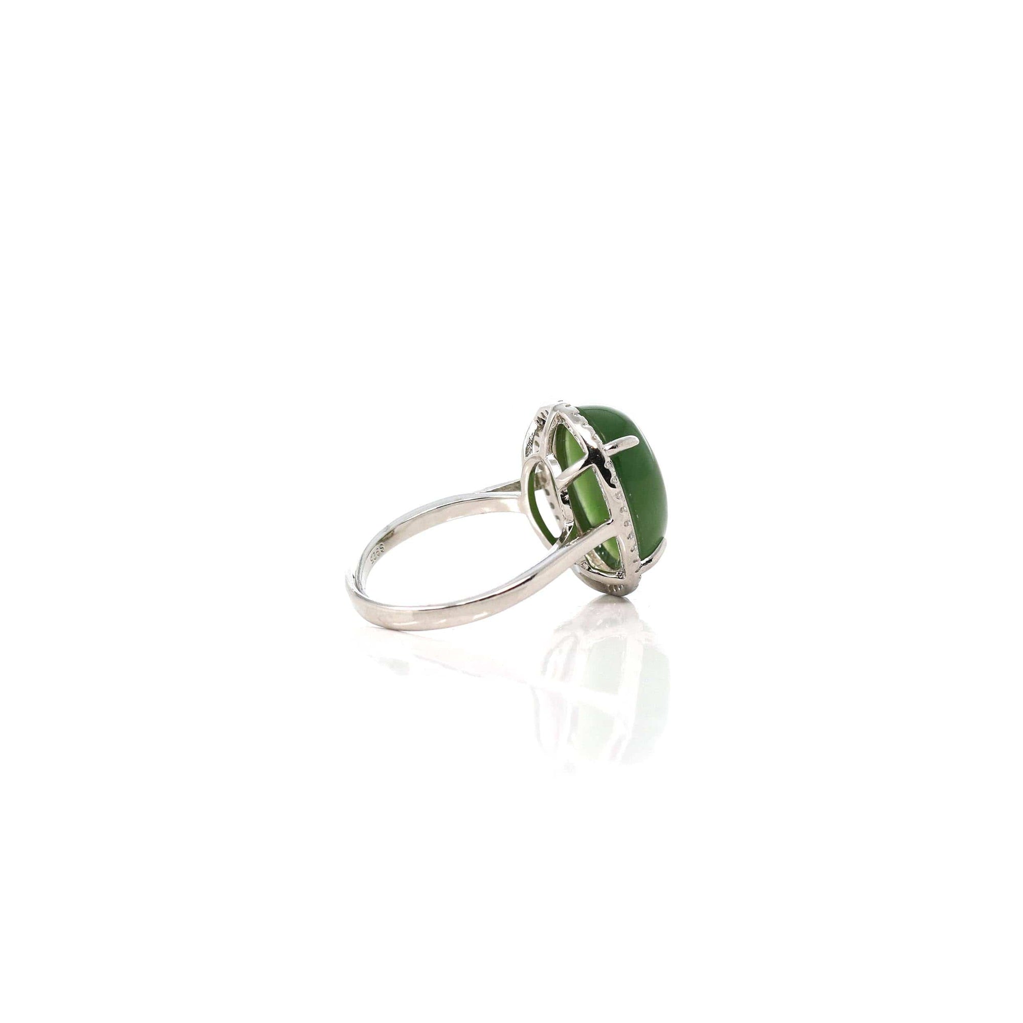 Baikalla Jewelry Jade Ring Copy of Baikalla™ &quot;Classic Oval With Accents&quot; Sterling Silver Real Green Nephrite Jade Classic Ring For Her