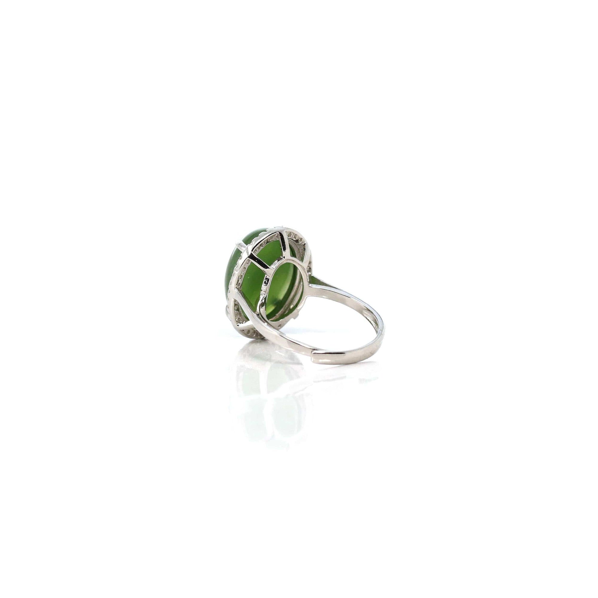 Baikalla Jewelry Jade Ring Copy of Baikalla™ "Classic Oval With Accents" Sterling Silver Real Green Nephrite Jade Classic Ring For Her