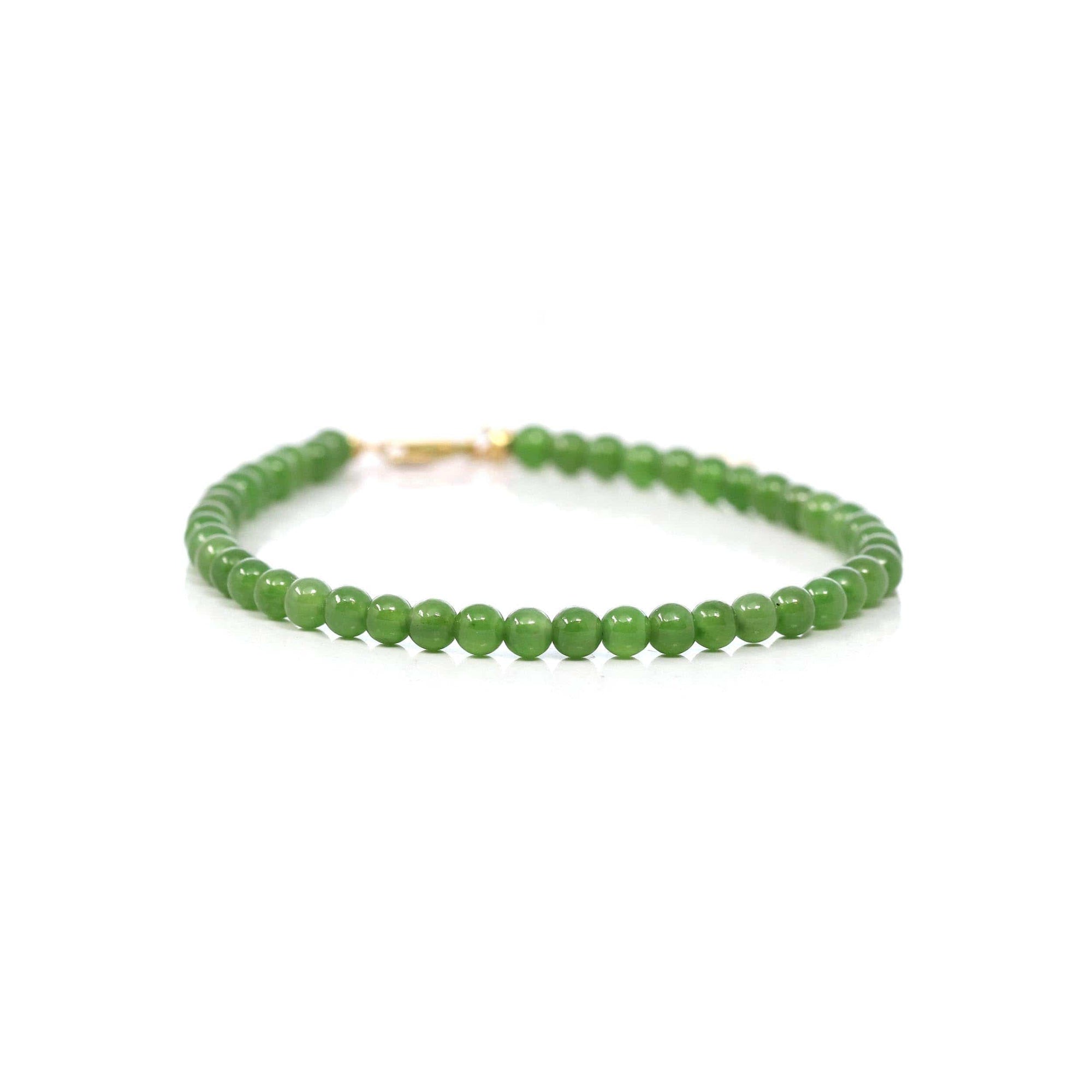 Baikalla Jewelry jade beads bracelet Copy of Copy of 24K Pure Yellow Gold Money Bead With Genuine Green Jade Round Beads Bracelet Bangle ( 8 mm )