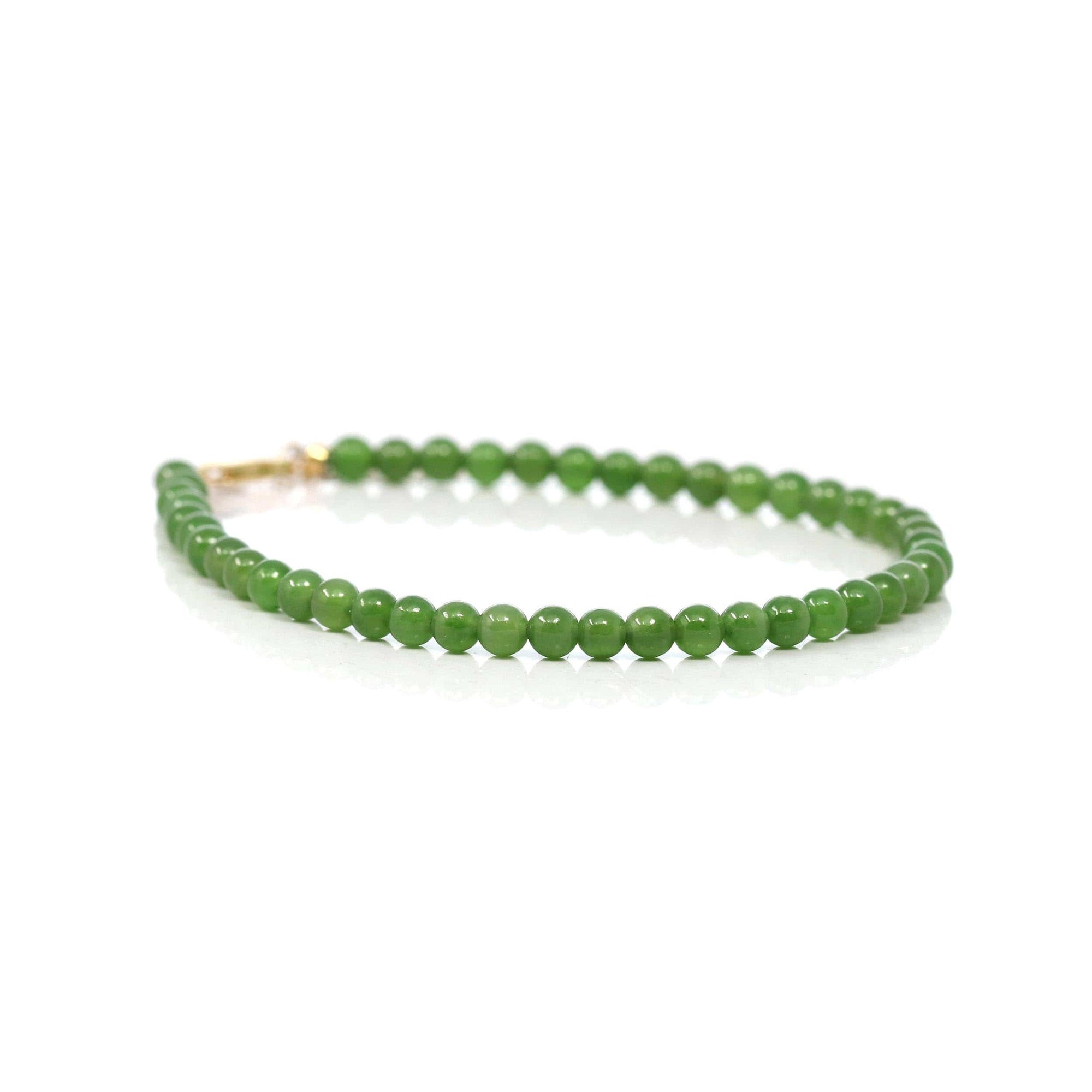 Baikalla Jewelry jade beads bracelet Copy of Copy of 24K Pure Yellow Gold Money Bead With Genuine Green Jade Round Beads Bracelet Bangle ( 8 mm )