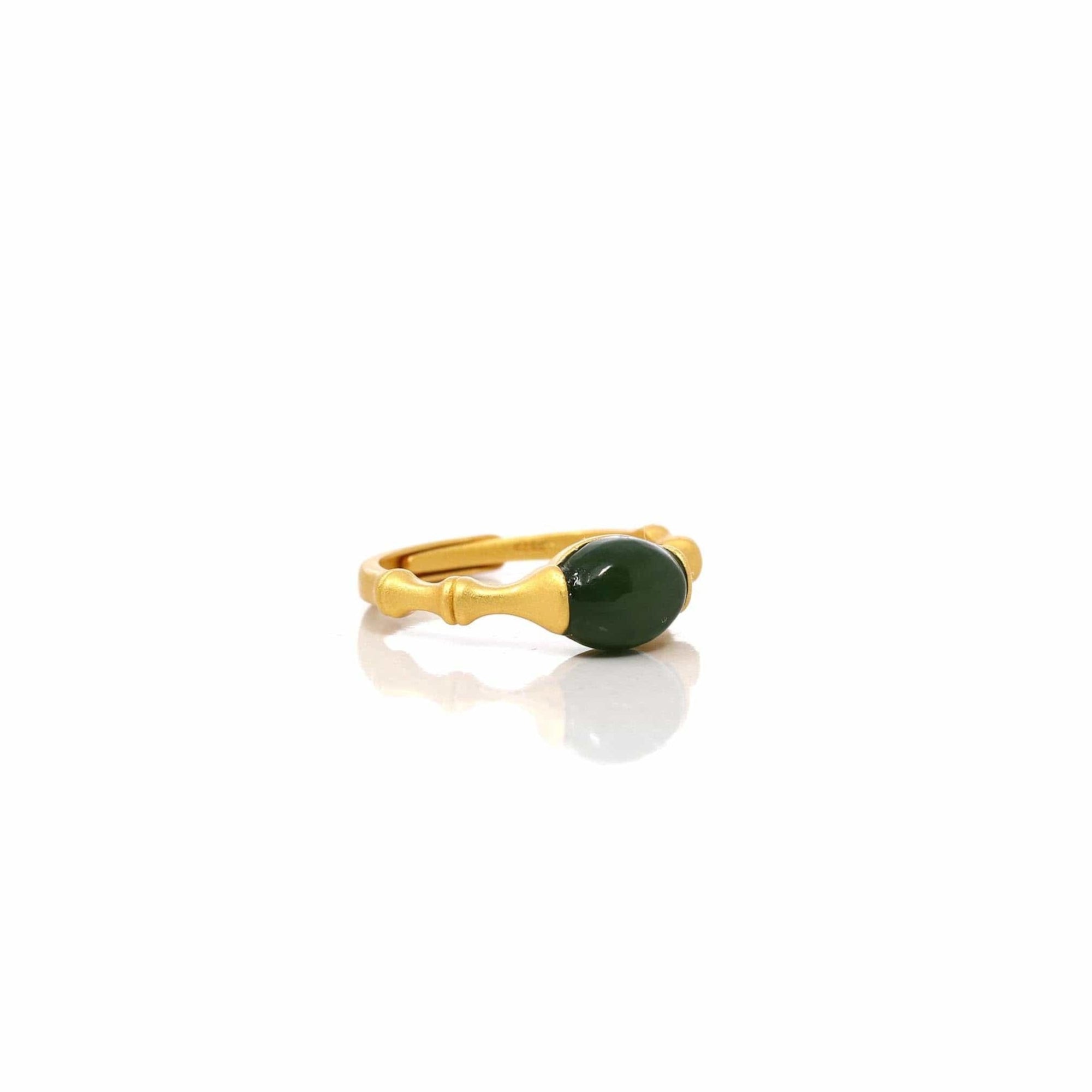 Baikalla Jewelry Jade Ring Copy of Baikalla™ &quot;Classic Oval&quot; Sterling Silver Real Green Nephrite Jade Bamboo Ring For Her