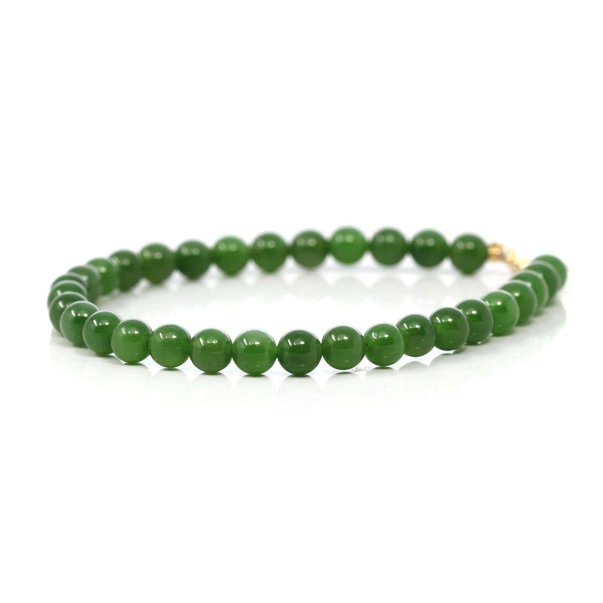 Baikalla Jewelry jade beads bracelet Copy of 24K Pure Yellow Gold Money Bead With Genuine Green Jade Round Beads Bracelet Bangle ( 8 mm )