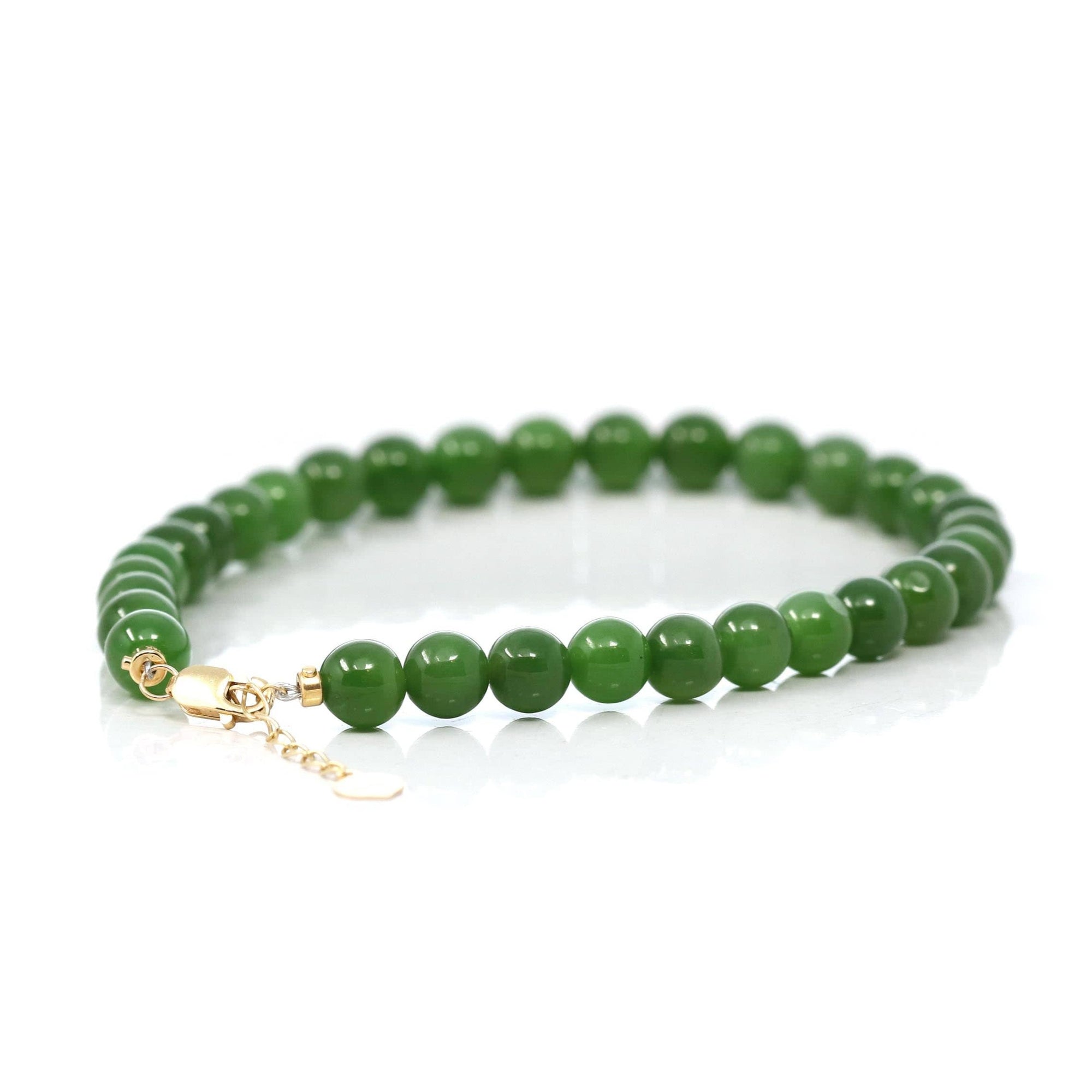 Baikalla Jewelry jade beads bracelet Copy of 24K Pure Yellow Gold Money Bead With Genuine Green Jade Round Beads Bracelet Bangle ( 8 mm )