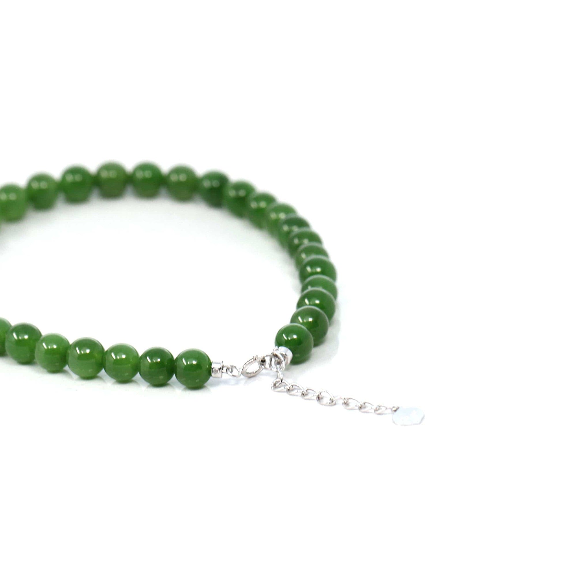 Baikalla Jewelry jade beads bracelet Baikalla Genuine Fine Green Nephrite Jade Round Beads Bracelet With 18K White Gold Jump Ring ( 6mm )