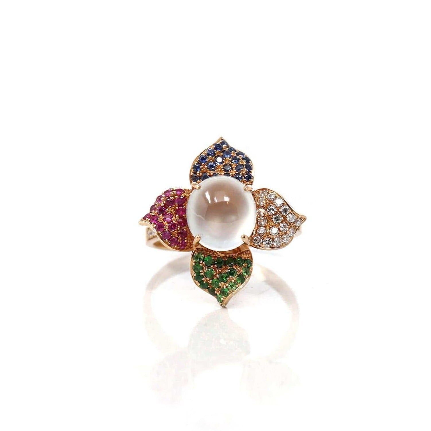 Baikalla Jewelry Jadeite Engagement Ring Copy of 18k Rose Gold Natural Ice Jadeite Engagement Ring With Diamonds and Ruby