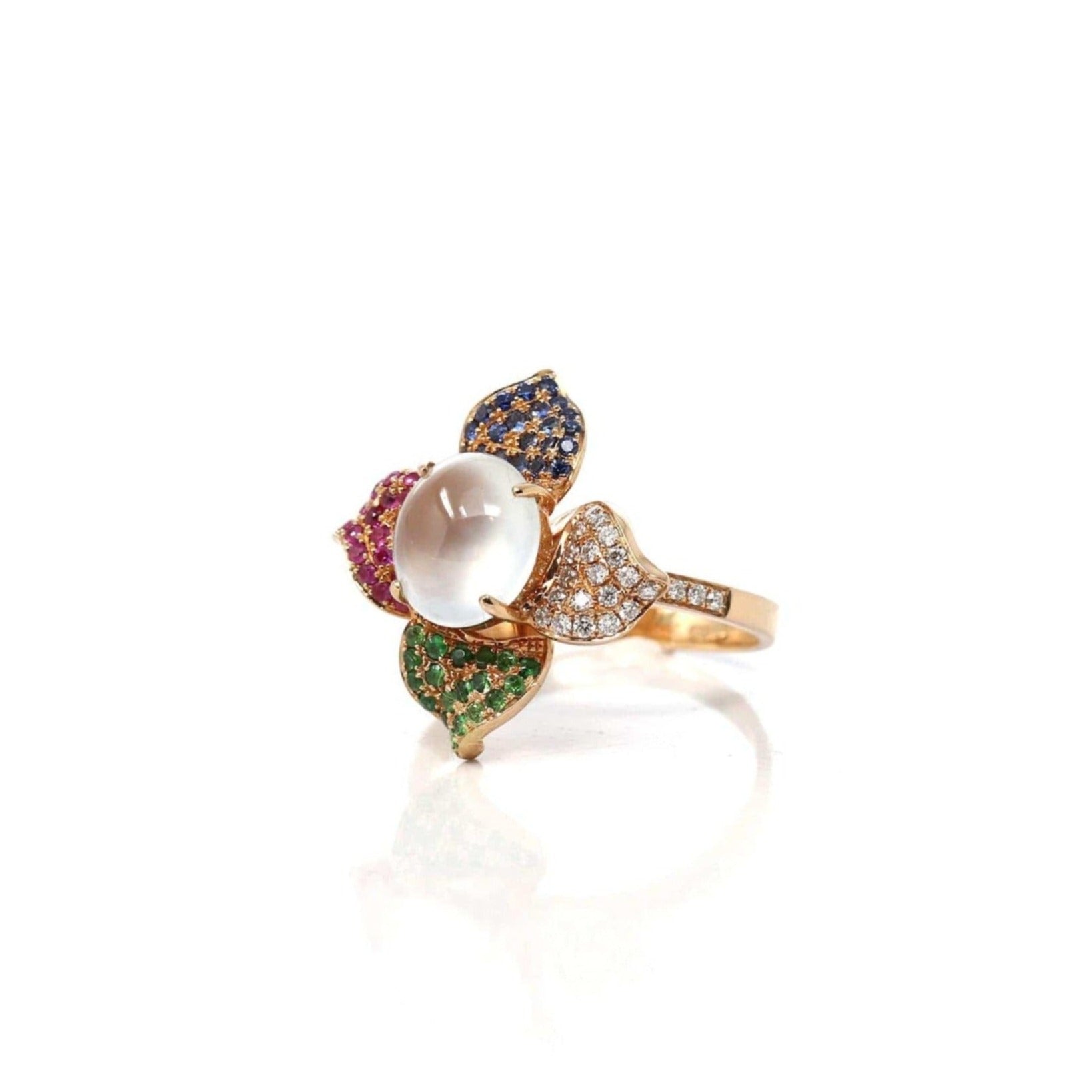 Baikalla Jewelry Jadeite Engagement Ring Copy of 18k Rose Gold Natural Ice Jadeite Engagement Ring With Diamonds and Ruby