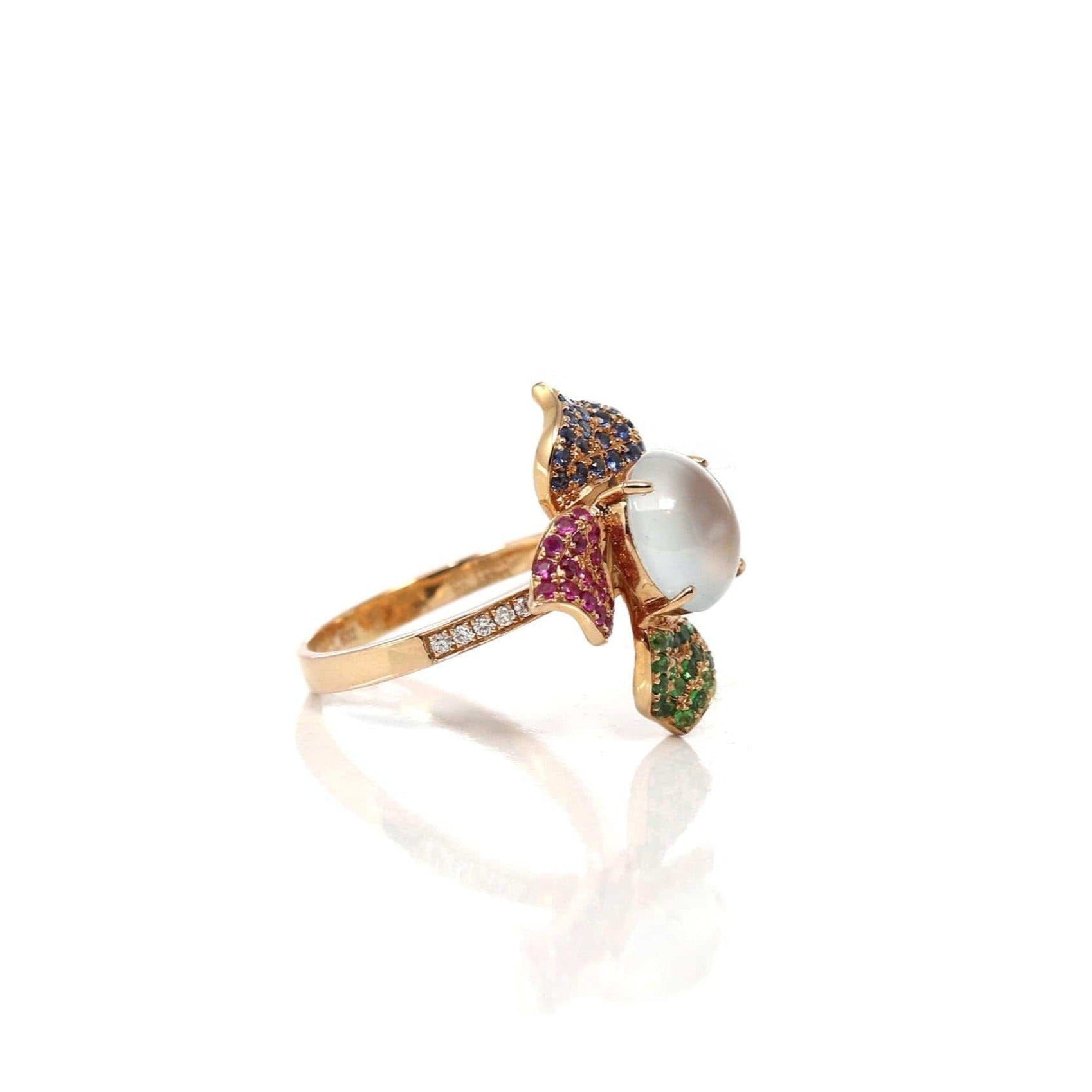 Baikalla Jewelry Jadeite Engagement Ring Copy of 18k Rose Gold Natural Ice Jadeite Engagement Ring With Diamonds and Ruby