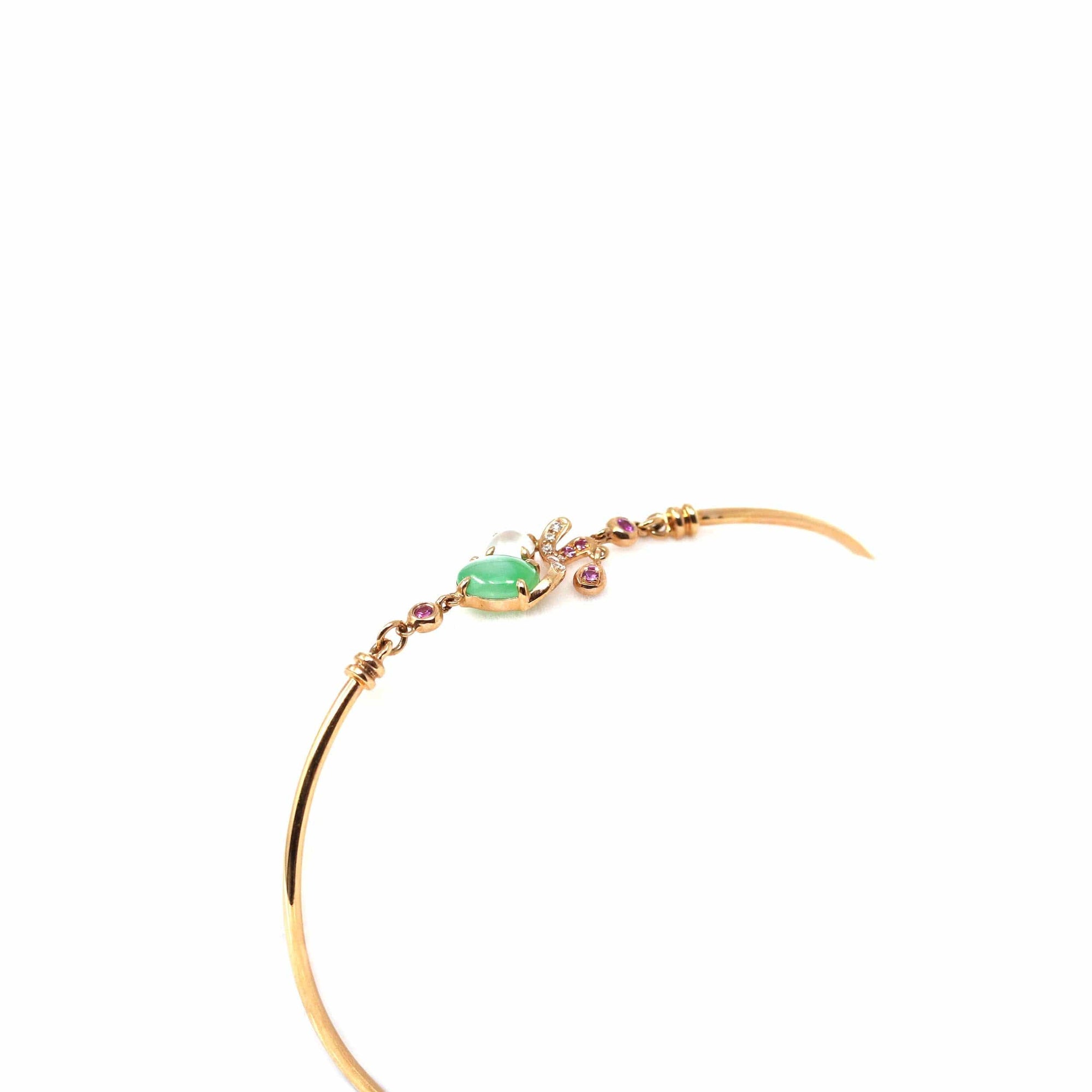 Baikalla Jewelry Gold Jade Bracelet Copy of Copy of 18k Rose Gold &quot;Morning Glory&quot; Half Bracelet Bangle with Green Imperial Jade &amp; Diamonds