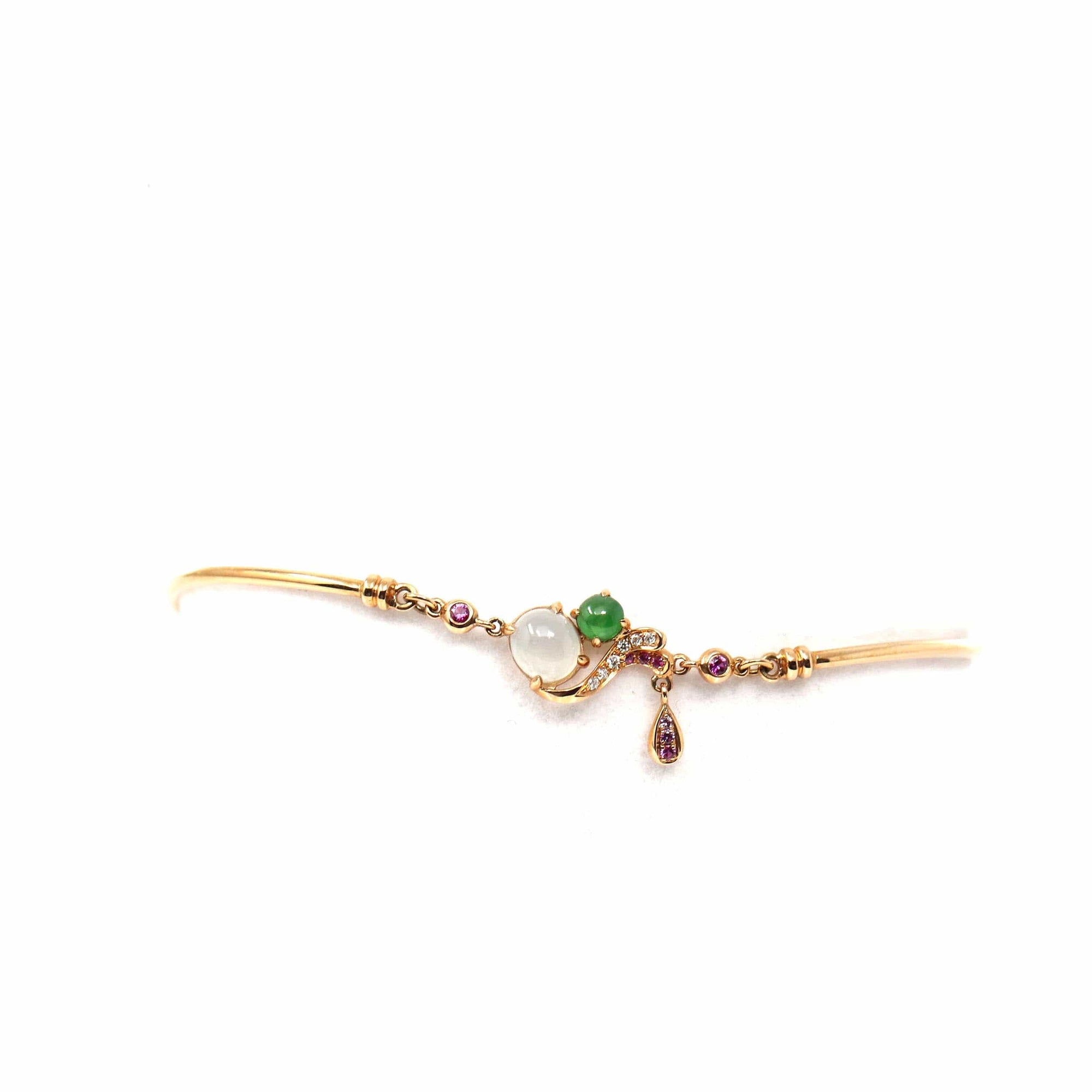 Baikalla Jewelry Gold Jade Bracelet Copy of 18k Rose Gold &quot;Morning Glory&quot; Half Bracelet Bangle with Green Imperial Jade &amp; Diamonds