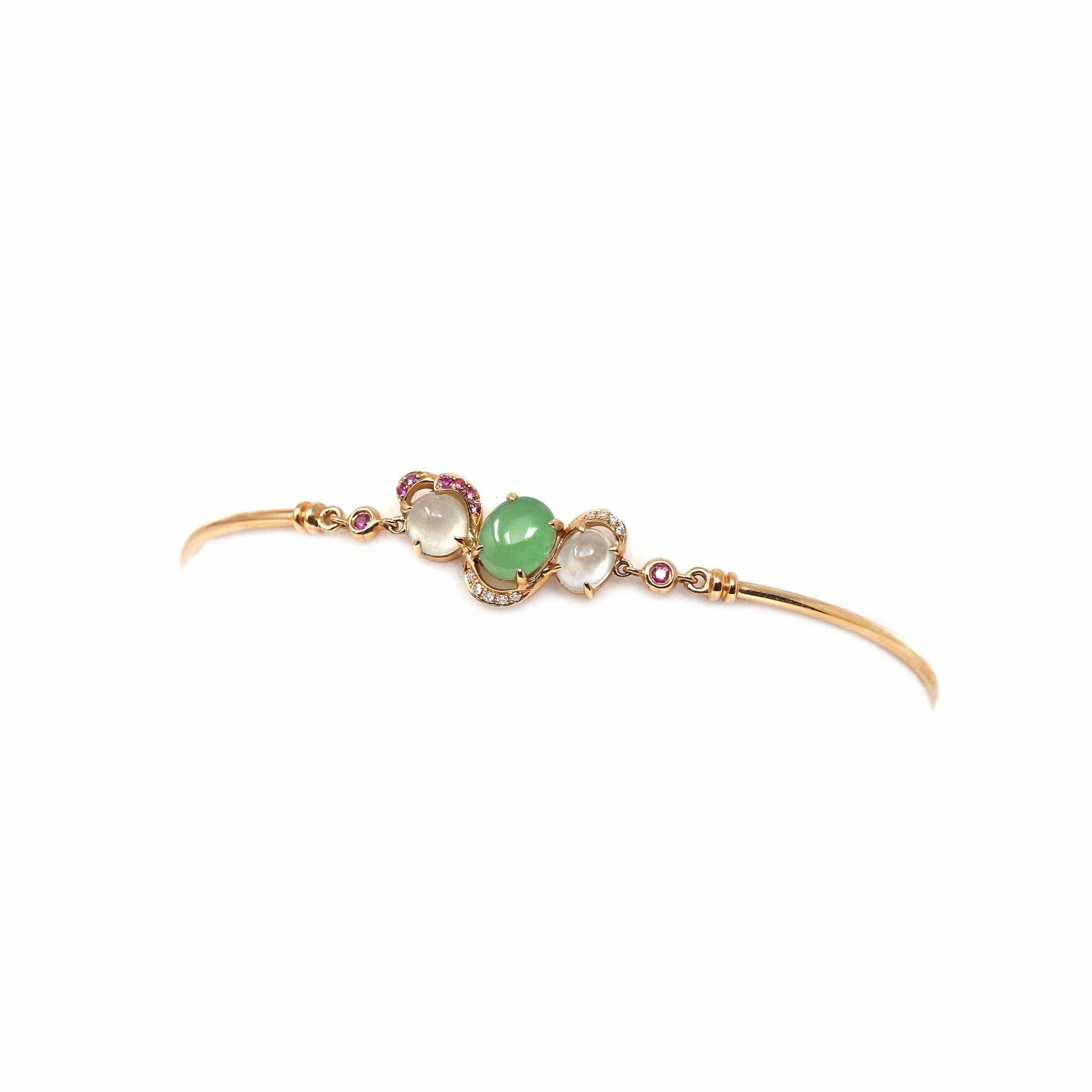 Baikalla Jewelry Gold Jade Bracelet B Copy of Copy of 18k Rose Gold &quot;Morning Glory&quot; Half Bracelet Bangle with Green Imperial Jade &amp; Diamonds