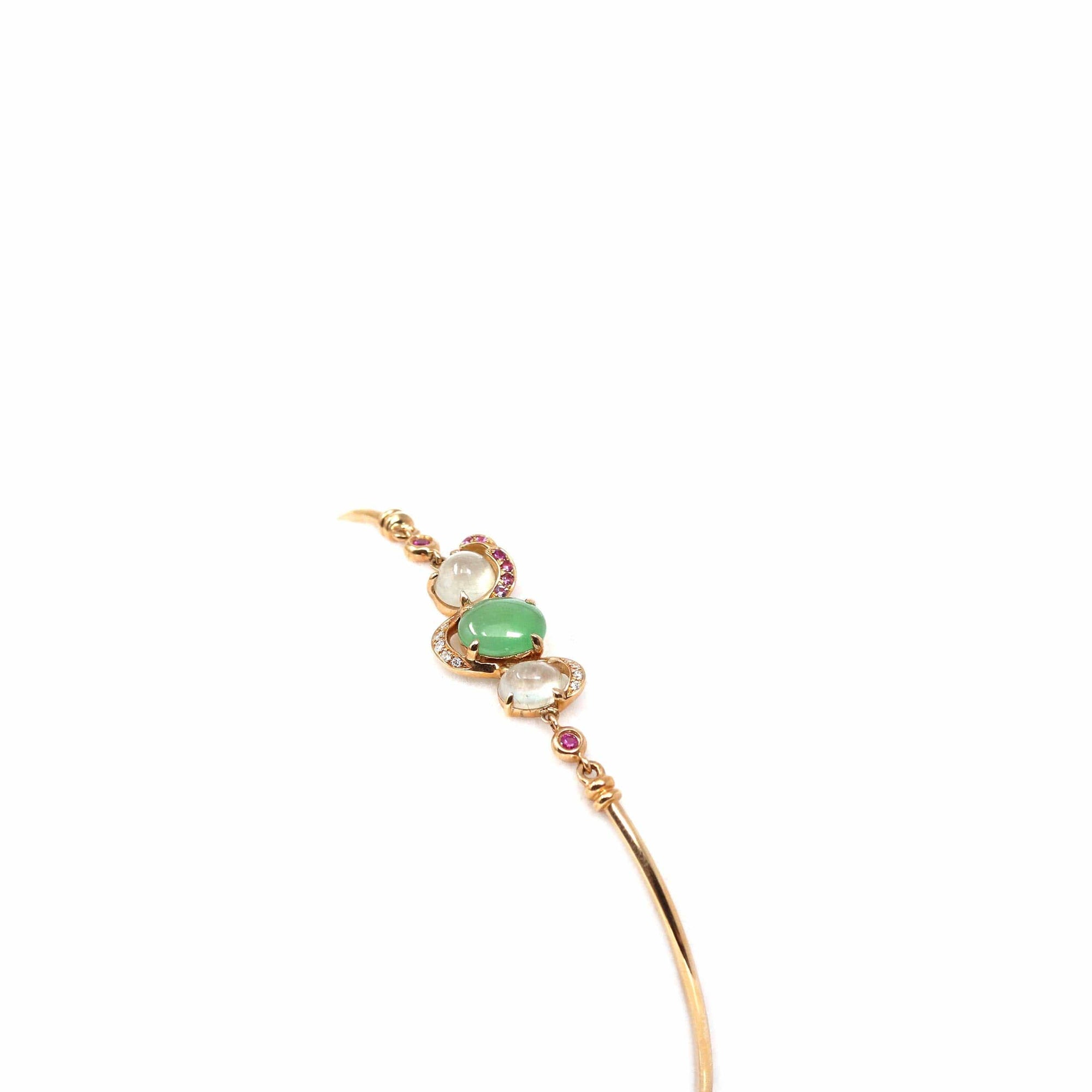 Baikalla Jewelry Gold Jade Bracelet Copy of Copy of 18k Rose Gold &quot;Morning Glory&quot; Half Bracelet Bangle with Green Imperial Jade &amp; Diamonds