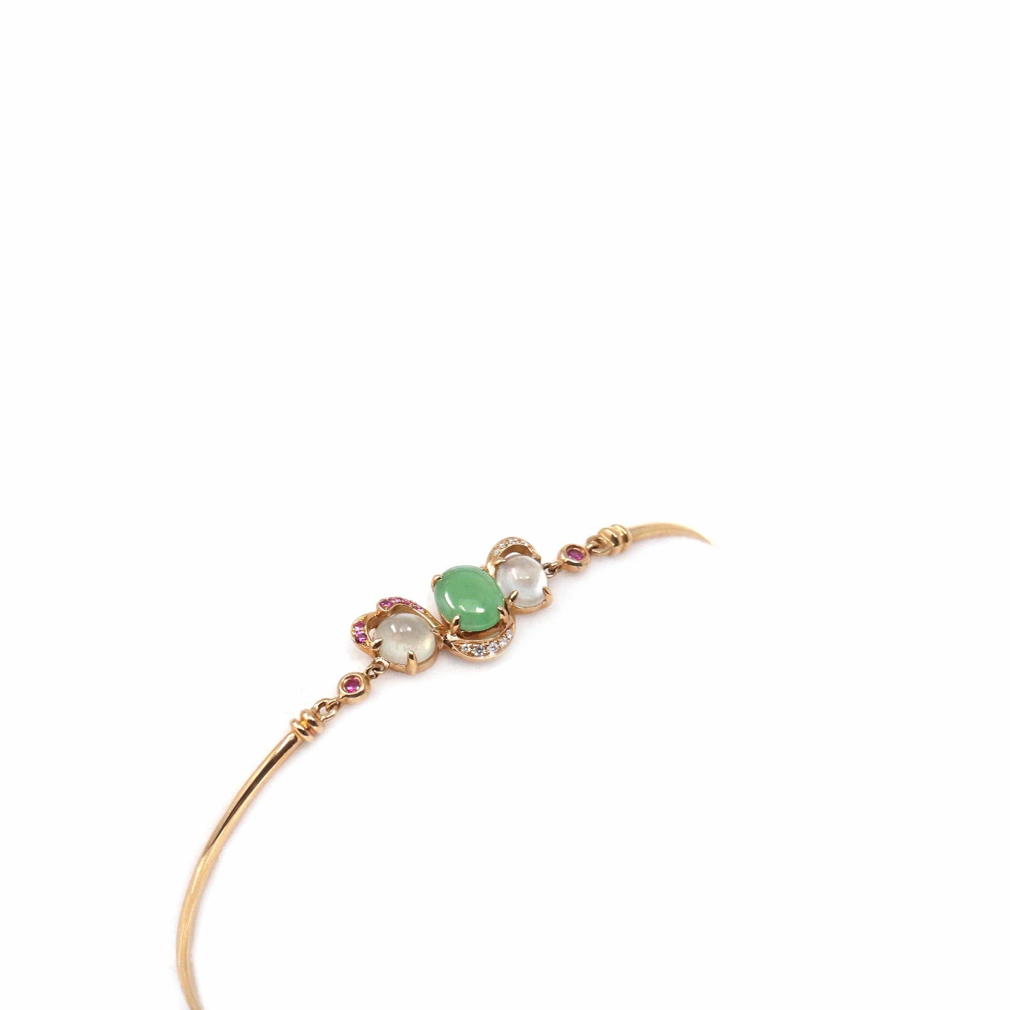 Baikalla Jewelry Gold Jade Bracelet Copy of 18k Rose Gold "Morning Glory" Half Bracelet Bangle with Green Imperial Jade & Diamonds