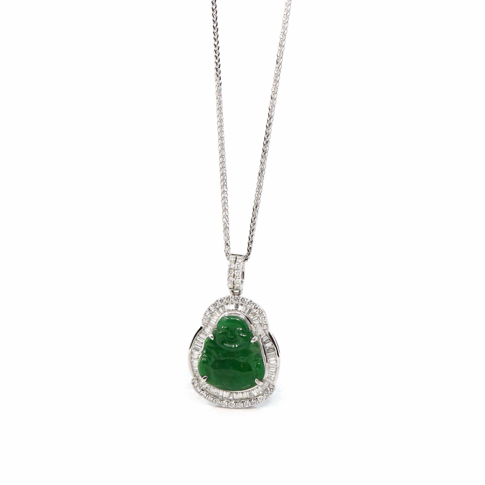 Baikalla Jewelry 18k Gold Jadeite Necklace Copy of 18K White Gold High-End Imperial Jadeite Jade Buddha Necklace with Diamonds