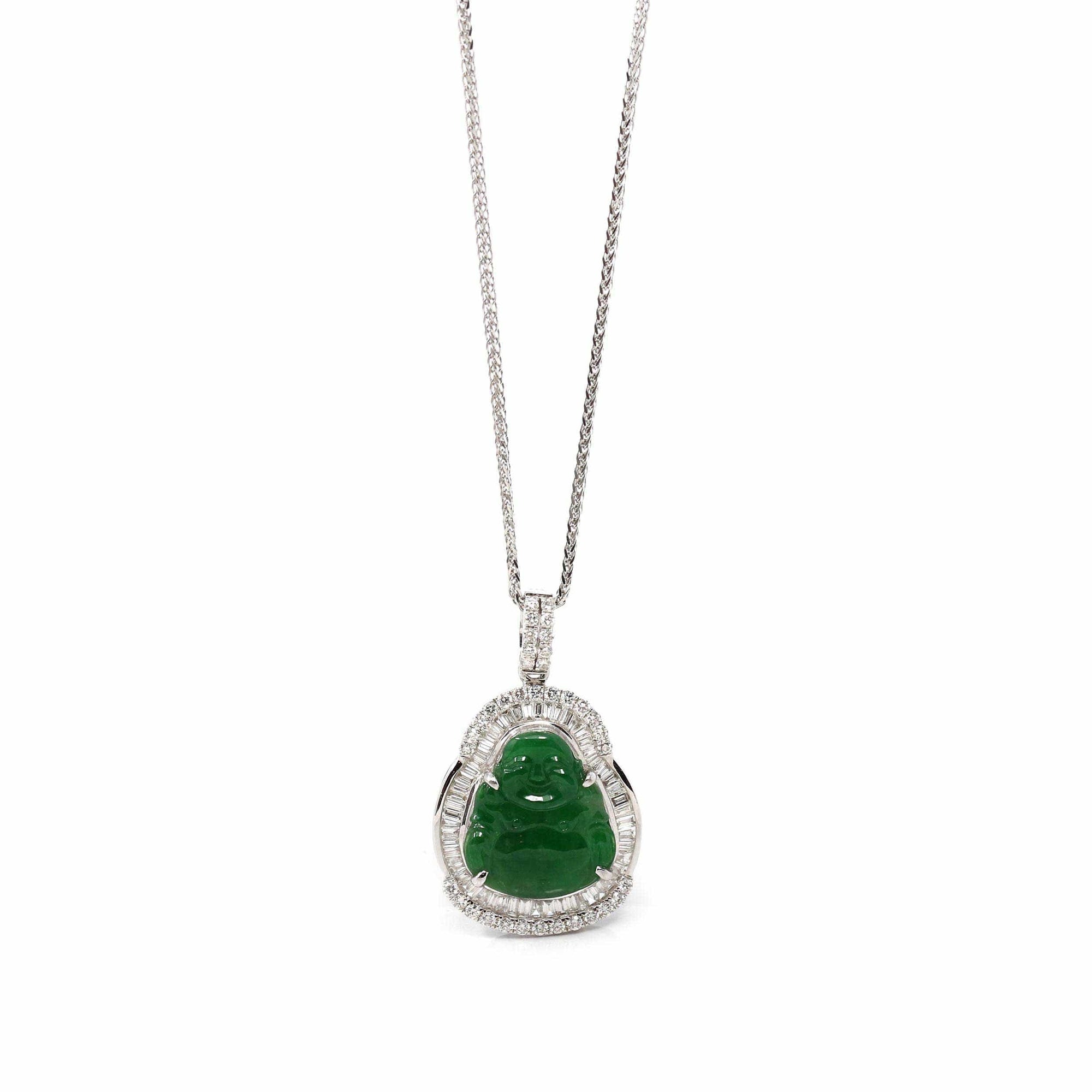 Baikalla Jewelry 18k Gold Jadeite Necklace Copy of 18K White Gold High-End Imperial Jadeite Jade Buddha Necklace with Diamonds