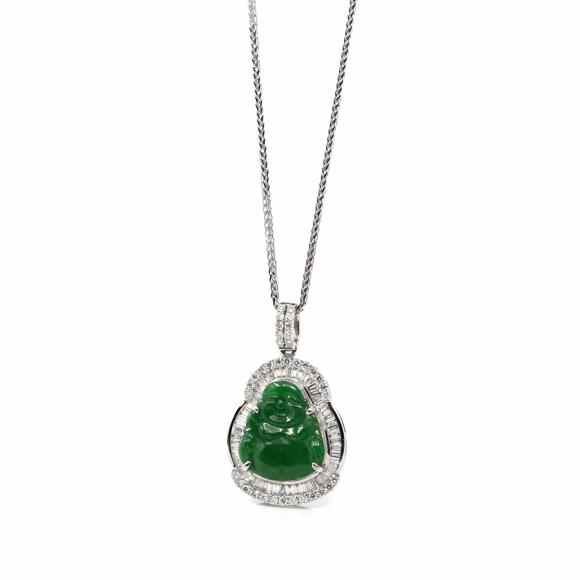 Baikalla Jewelry 18k Gold Jadeite Necklace Copy of 18K White Gold High-End Imperial Jadeite Jade Buddha Necklace with Diamonds