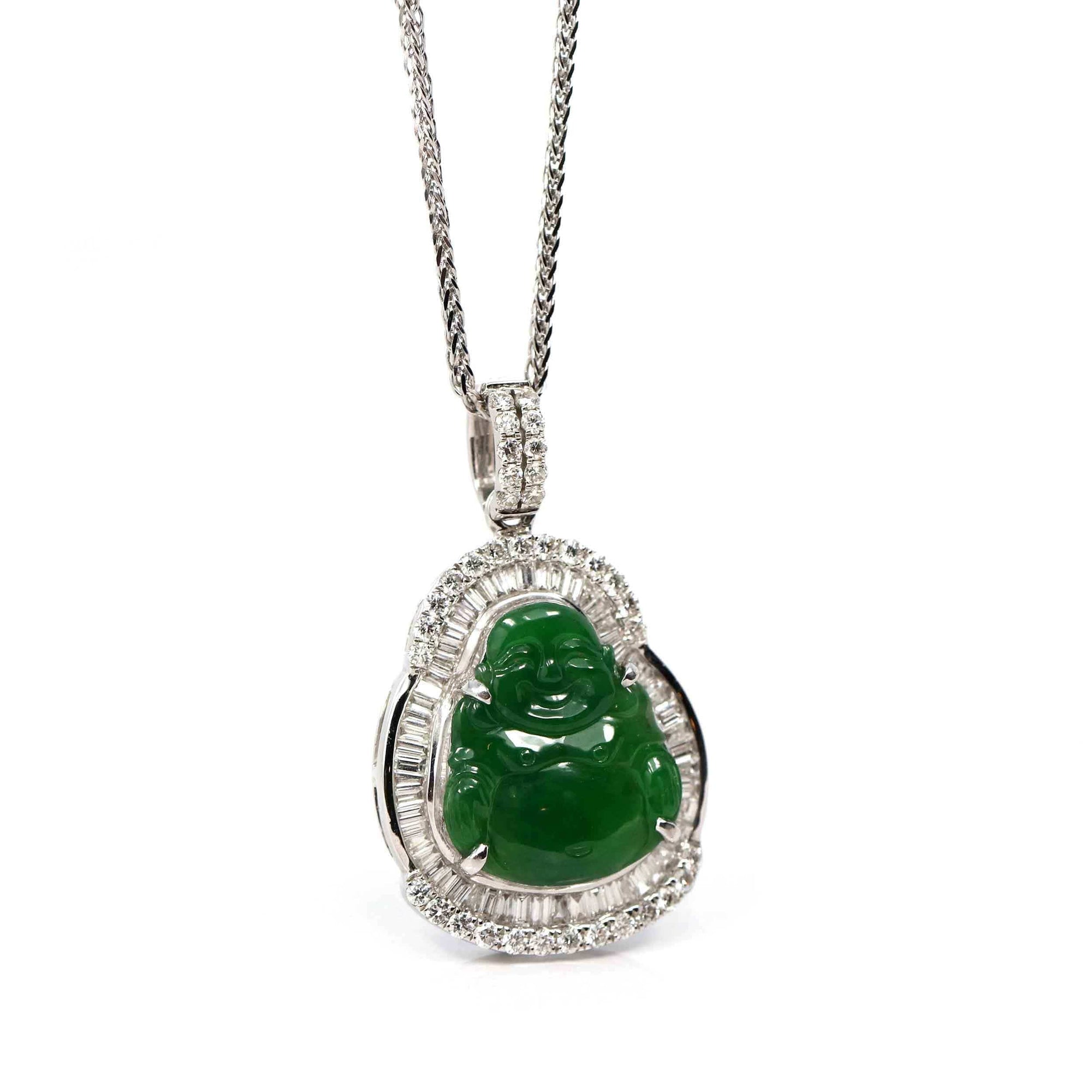 Baikalla Jewelry 18k Gold Jadeite Necklace Copy of 18K White Gold High-End Imperial Jadeite Jade Buddha Necklace with Diamonds